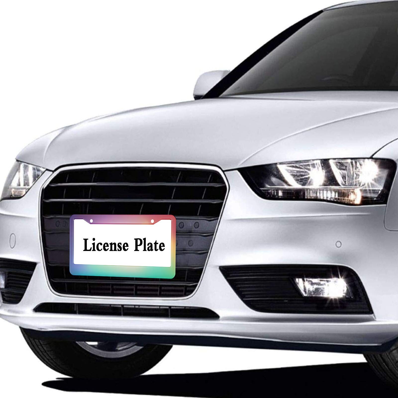 HOSNYE Rainbow Shading License Plate Frame Colorful Dye Gradient Rainbow Color Metal License Plate Cover Front Plates Frames Car