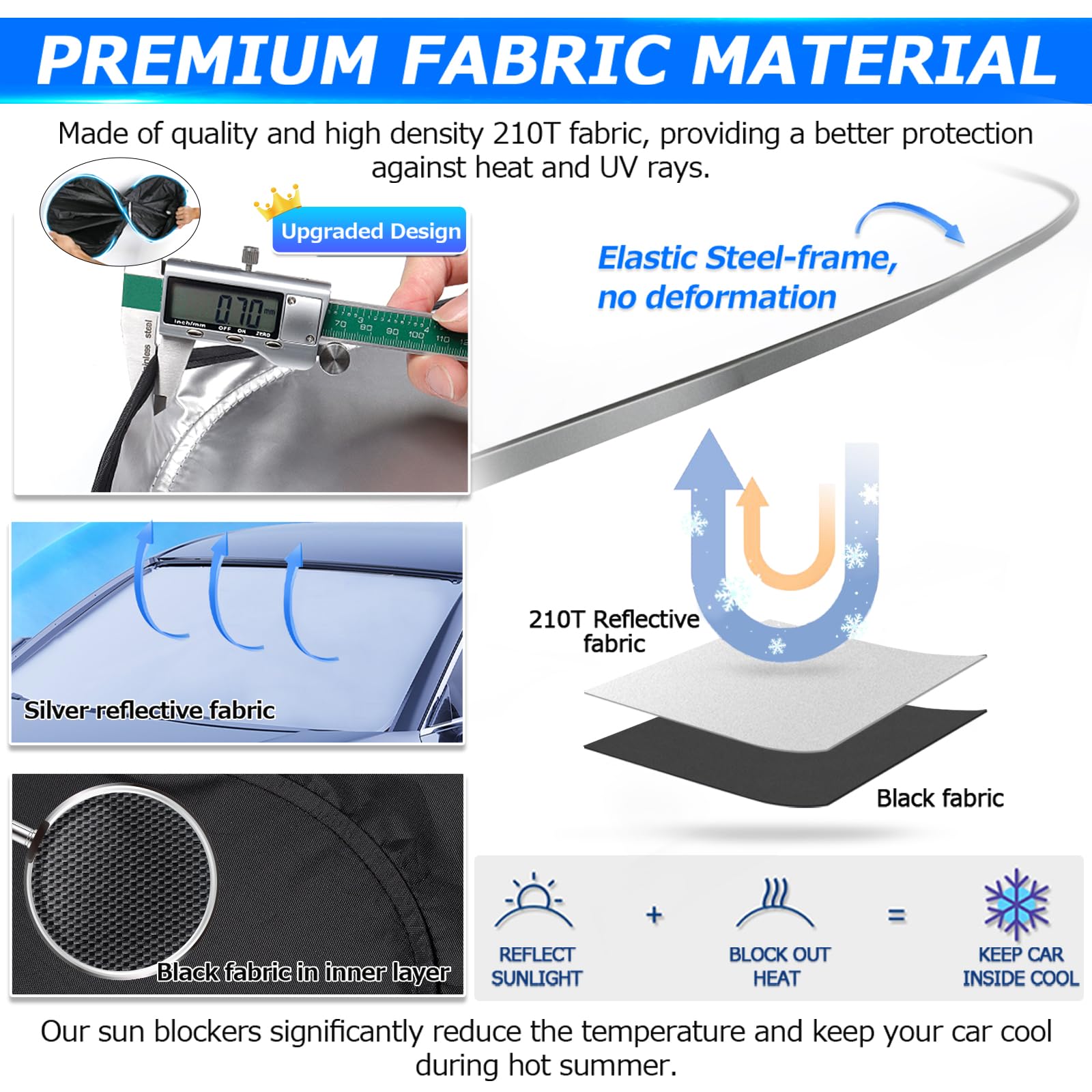 Karltys 3Pcs Windshield Sun Shade For 2022-2025 Hyundai Santa Cruz, 210T Thickened Front And Side Window Sunshade Cover Custom F