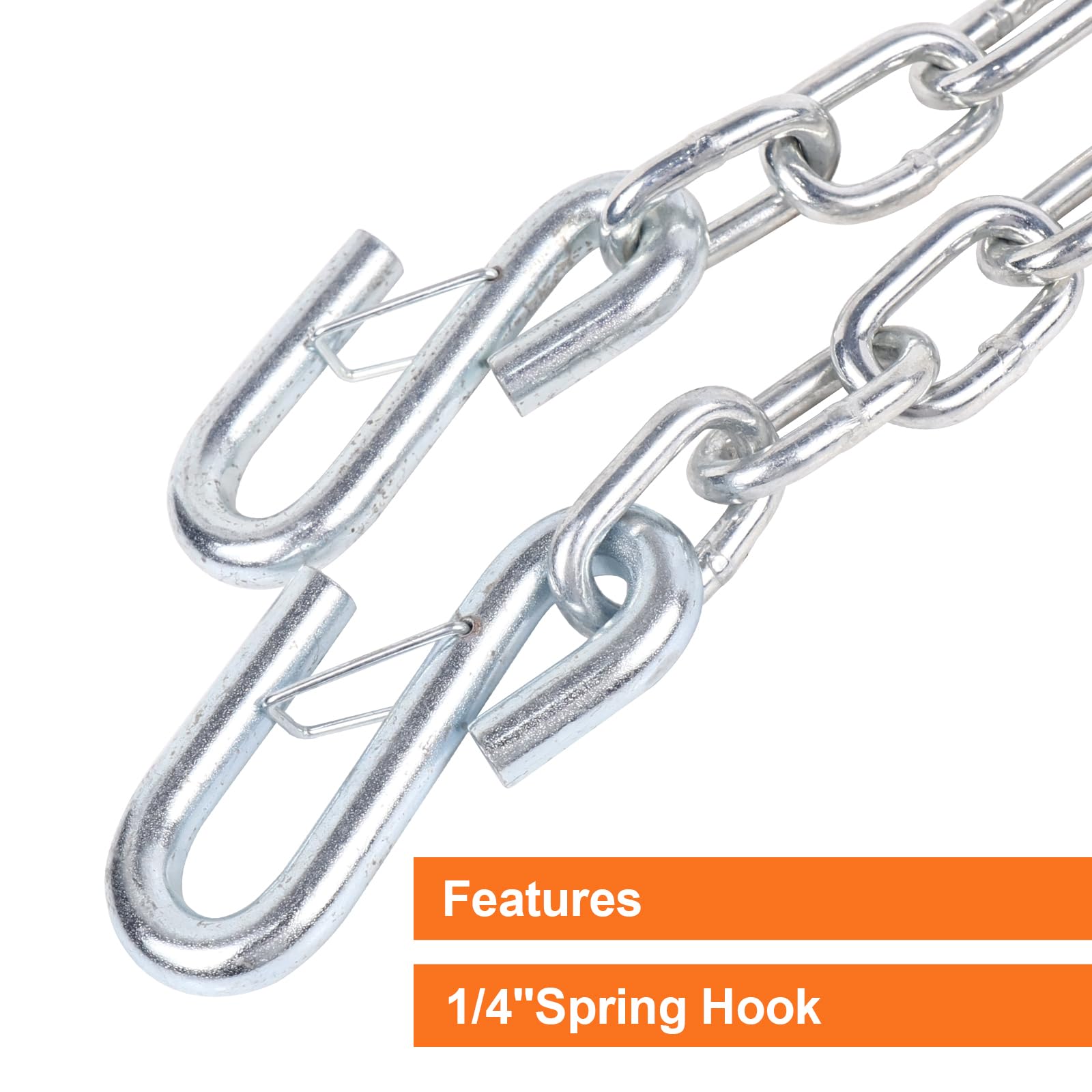 Teukriga 1/4'' X 48'' Grade 30 Steel Boat Trailer Safety Chain With Spring Clip Hooks 5,000 Lbs, 2 Pcs(1/4'' X 48'')
