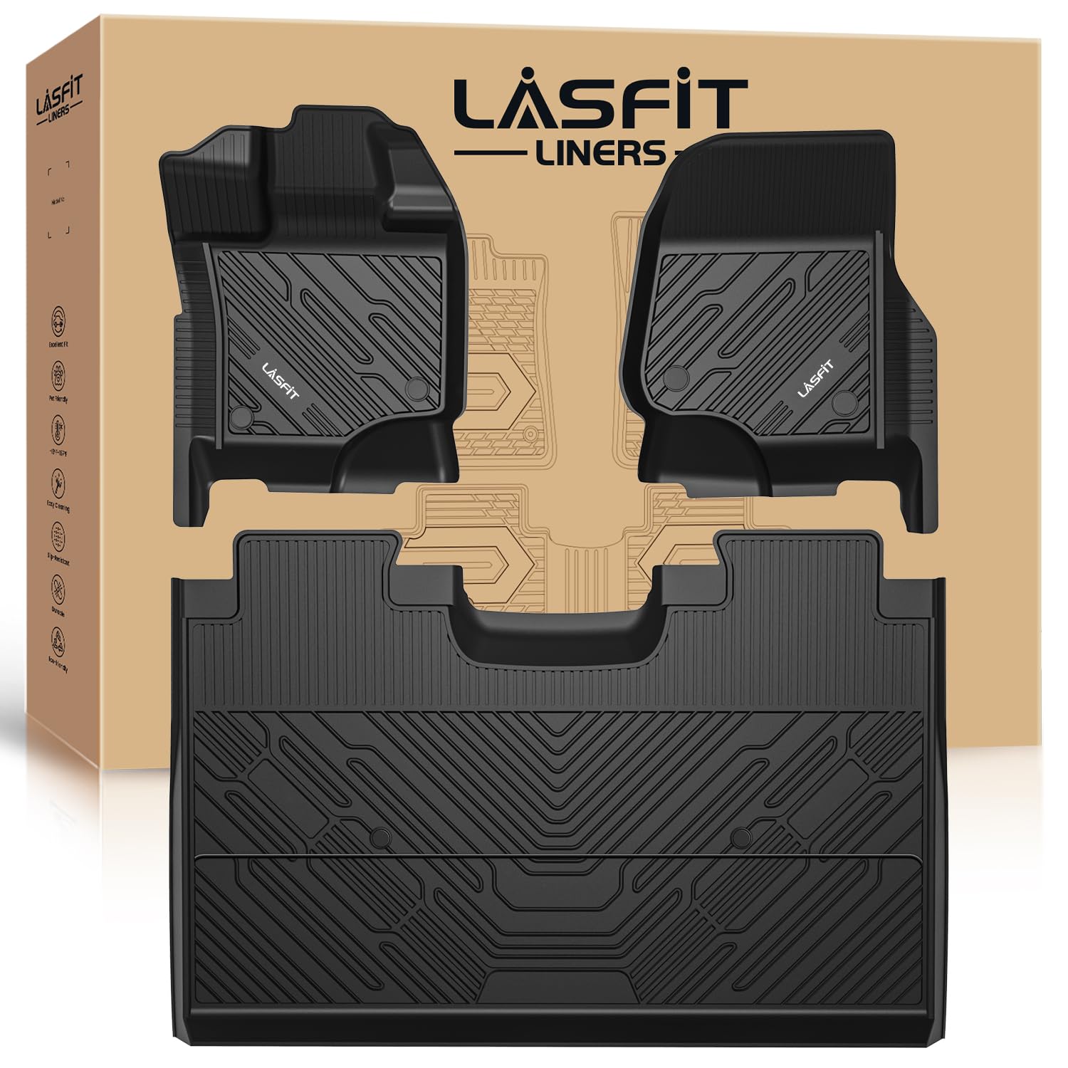 Lasfit Floor Mats For Ford F-150 2015-2025 | F150 Lightning 22-24 Supercrew (Rear W/O Fold Flat Storage) All Weather Car Lienrs 