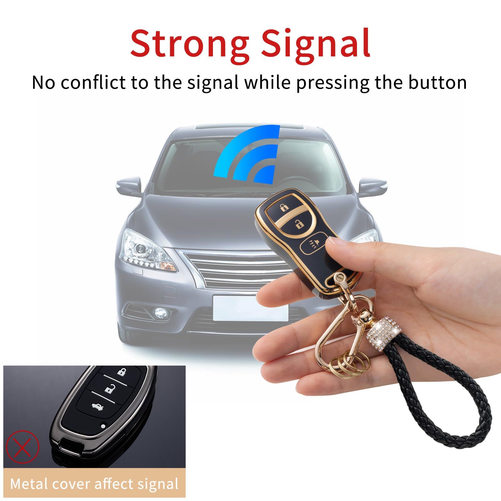 Gematay For Nissan Key Fob Cover With Keychain Lanyard, Soft Tpu Key Fob Protector Shell Compatible With Nissan Altima Maxima 35