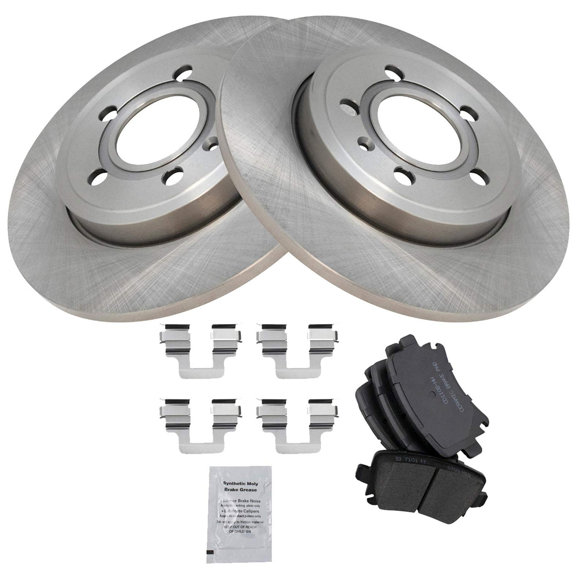 TRQ Rear Brake Pad & Rotor Kit Brake Pads Brake Rotor Ceramic Compatible with 2006-2009 Audi A4 A4 Quattro