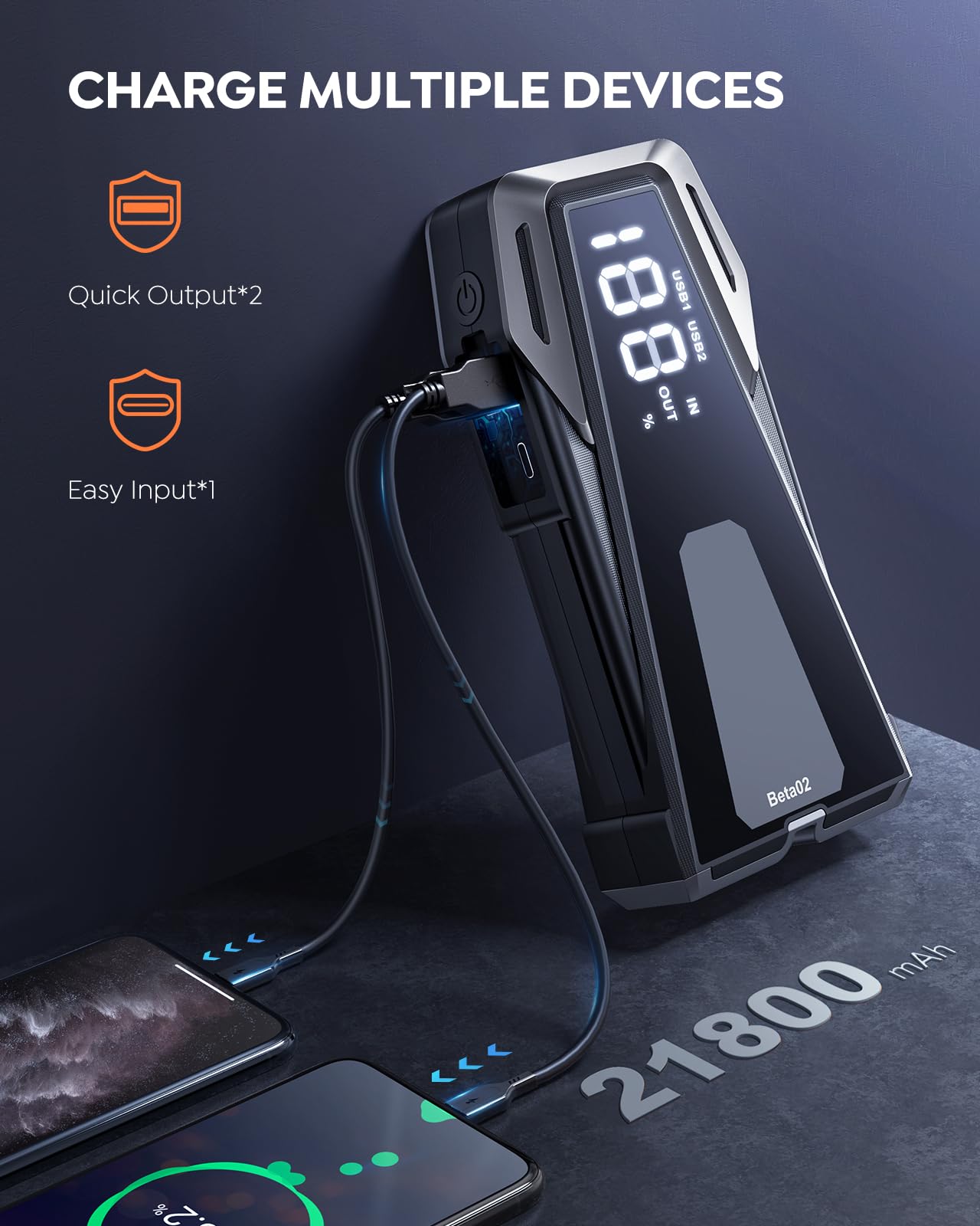 BuTure VAC Car Battery Jump Starter 6000A, Portable Jump Box for 8.5L Gas/8.0L Diesel, Quick Charge, Large Display, Smart Jumper Cables