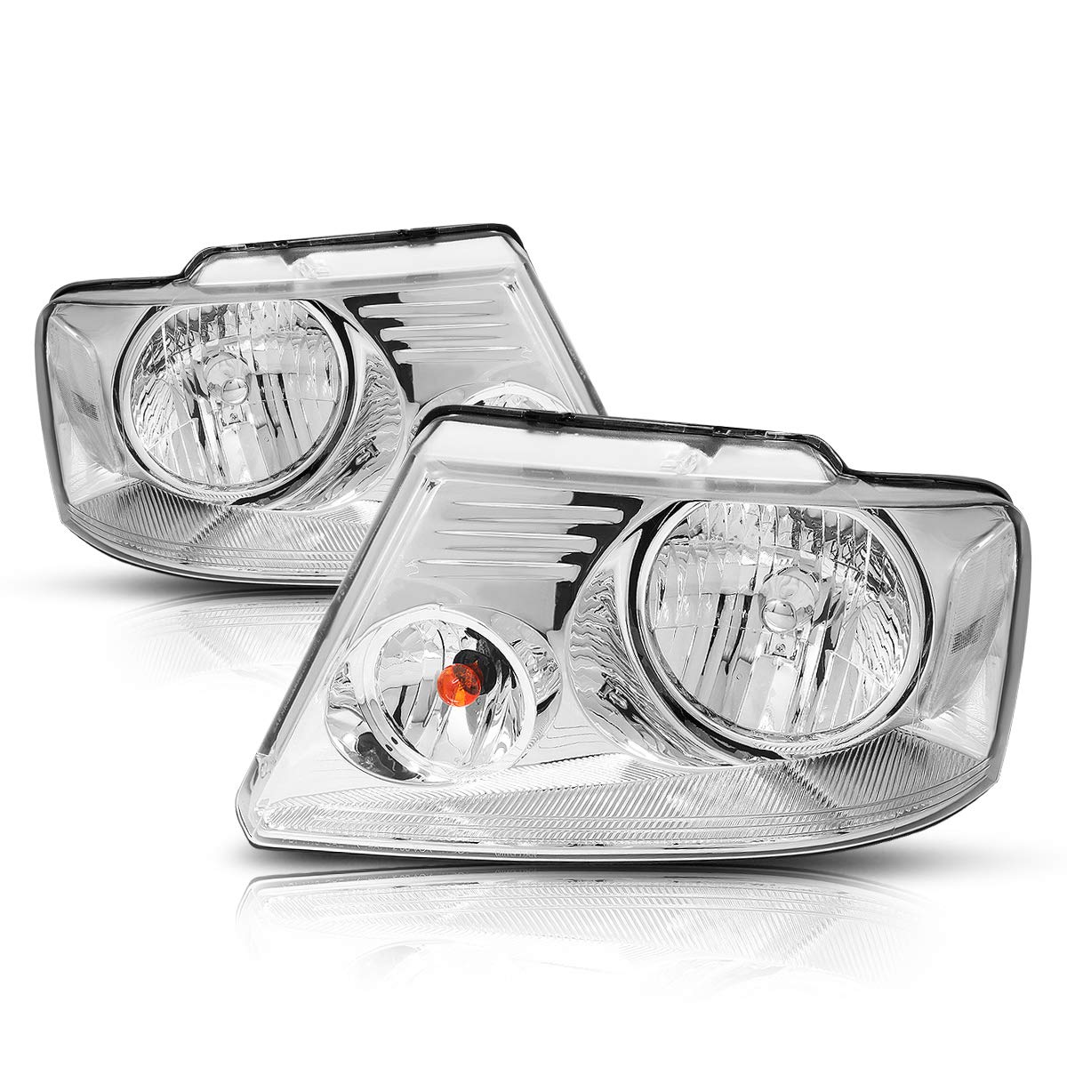 2Pcs Replacement Headlights Assembly Compatible With Ford F150 04-08/Lincoln Mark Lt 06-08,Chrome Housing/Clear Corner