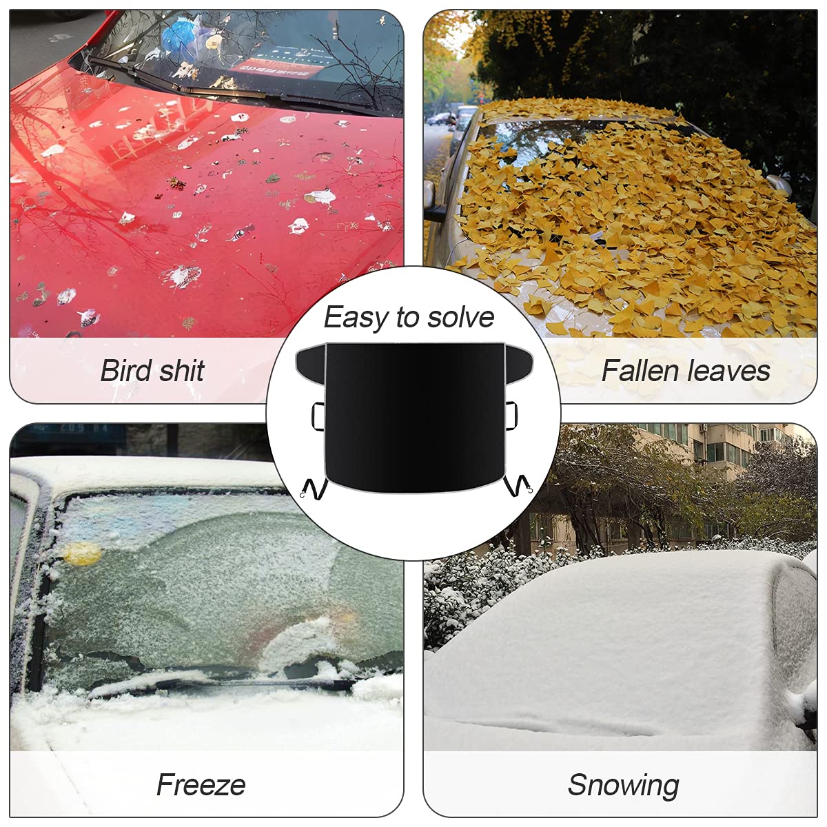 Car Windshield Snow Cover, Winter Frost Windshield Snow Ice Removal Cover/Protector, Waterproof Windproof Sunshade Snow Cover Wi