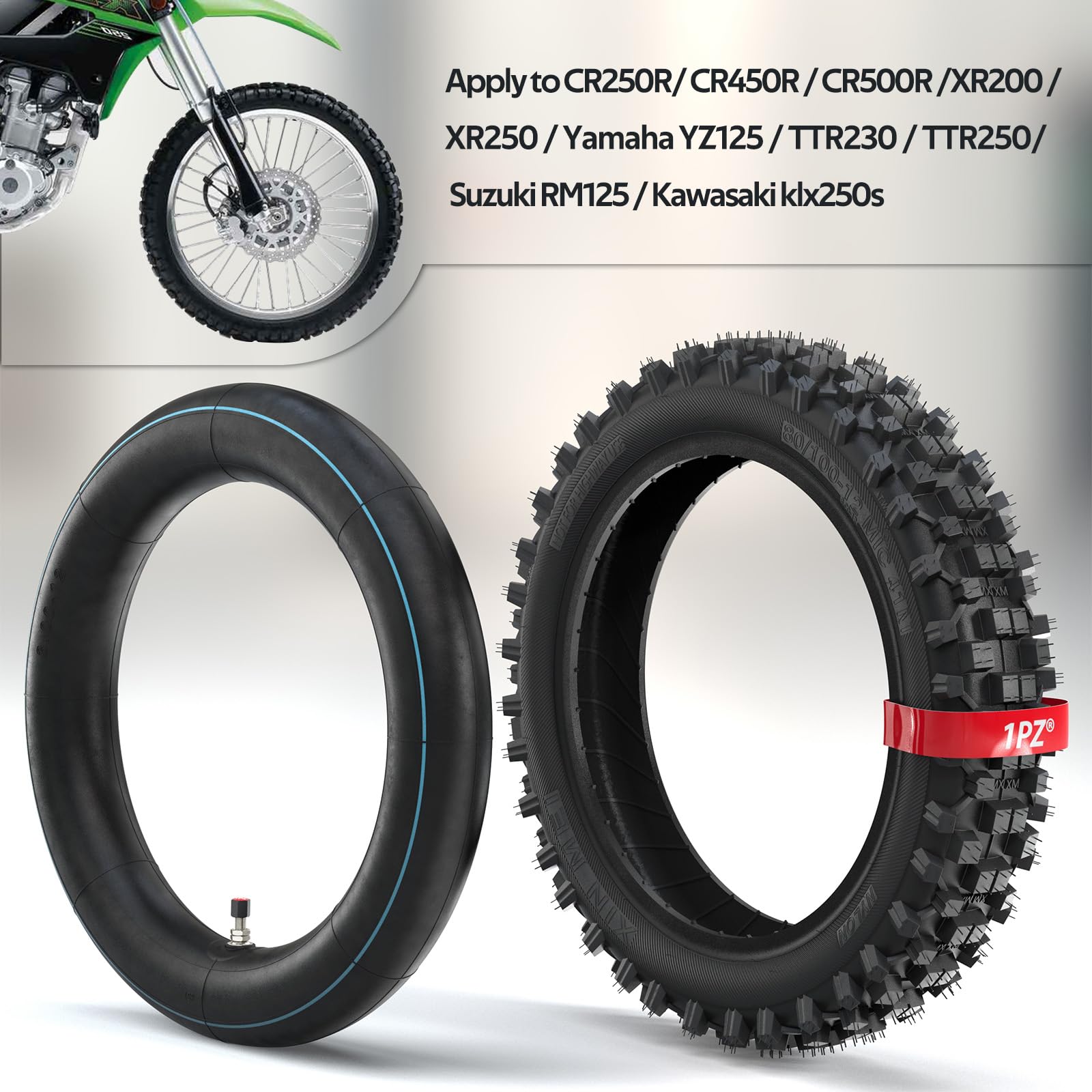 1Pz Ehx-C8K 3.00-12 Tire & Inner Tube 80/100-12 Replacement For Honda Crf70 Xr70 Cr60R Klx110 Kx60 Suzuki Drz110 Ds80 Jr80 Rm50 Pw80 Ttr Yz60 65Sx 90Cc 110Cc 125Cc Ssr Off Road Motocross Pit Dirt Bike