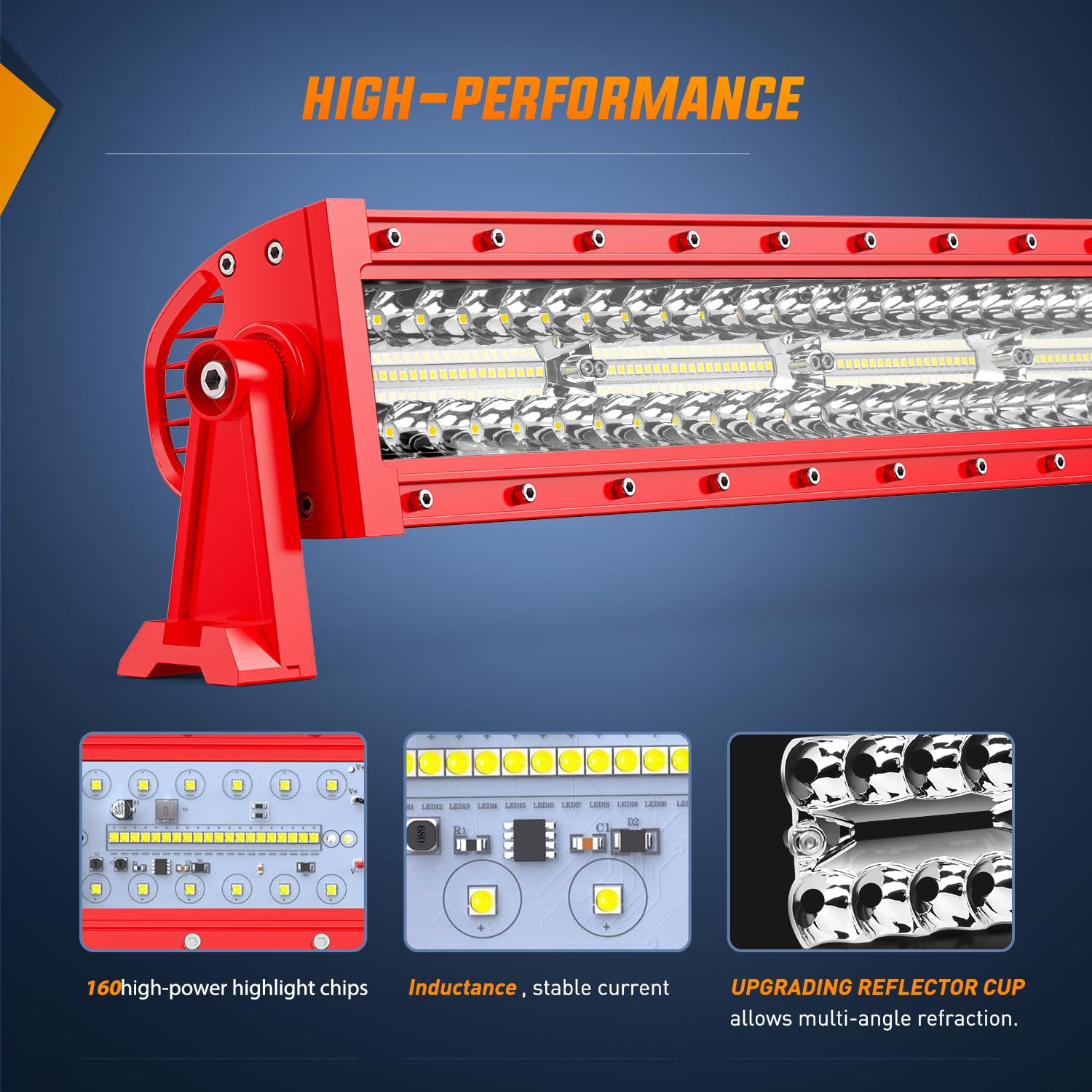 Nilight LED Light Bar 22Inch Triple Row Spot Flood Combo - Red Shell, Aluminum, Model ZH805, Wiring Harness for Off-Road Truck SUV ATV UTV