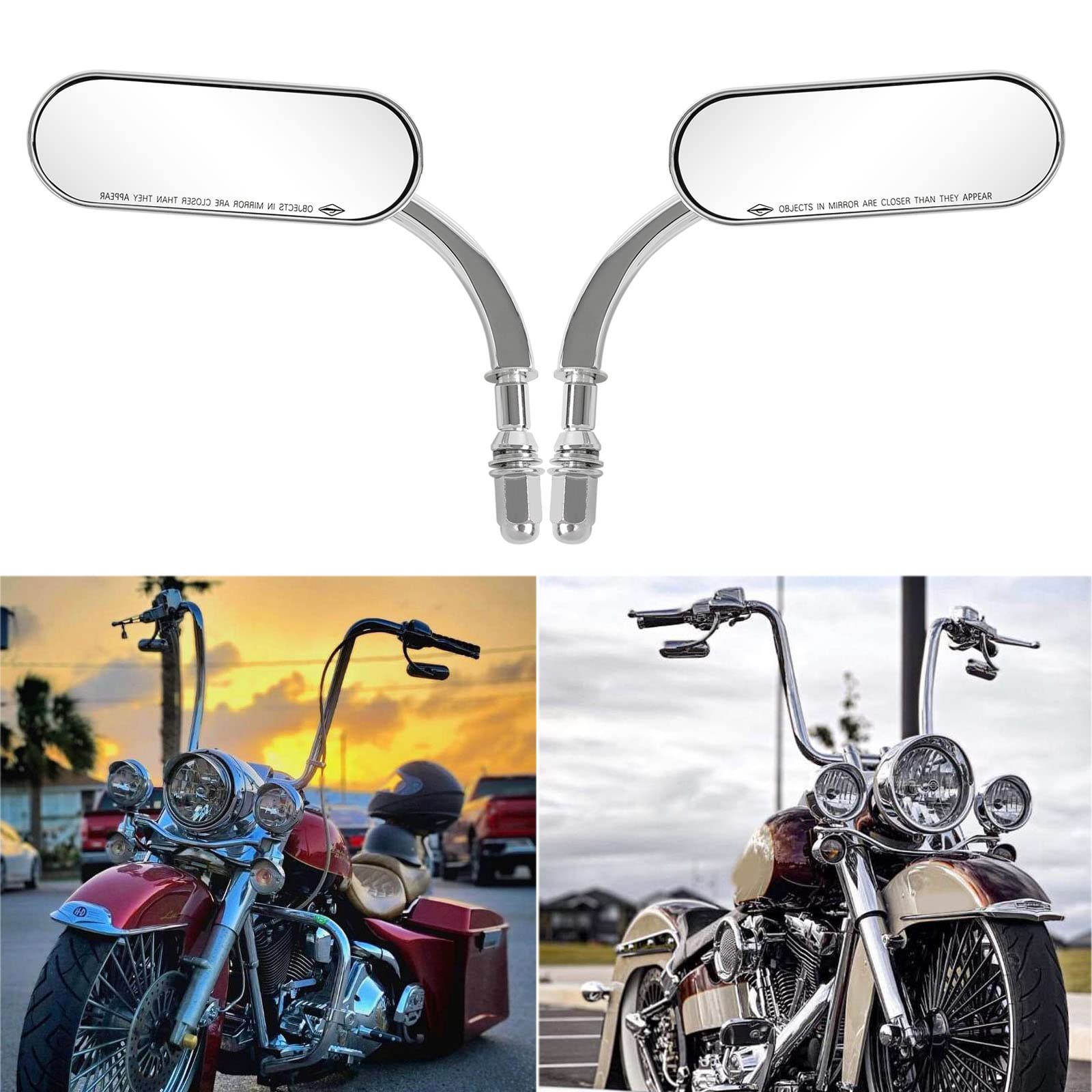 Chrome Motorcycle 8Mm 10Mm Sportster Mirrors For Harley Road King Street Electra Glide Road Glide Dyna Softail Rearview 1982-201