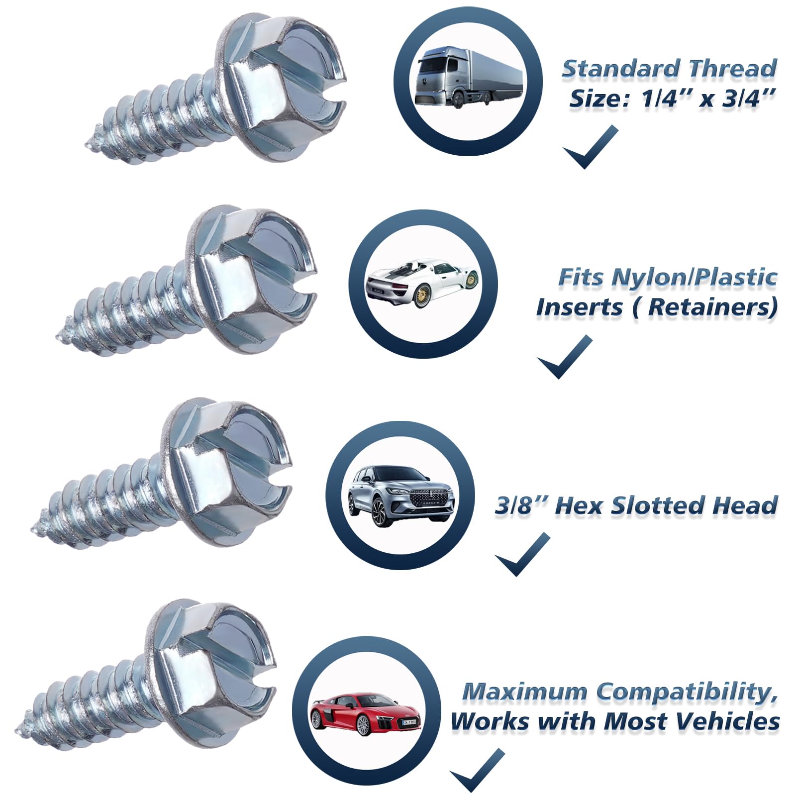 Chrome License Plate Screws Kit - 8 Pcs | Rustproof Fasteners For Front & Back License Plates, Covers And Frames On Domestic Car