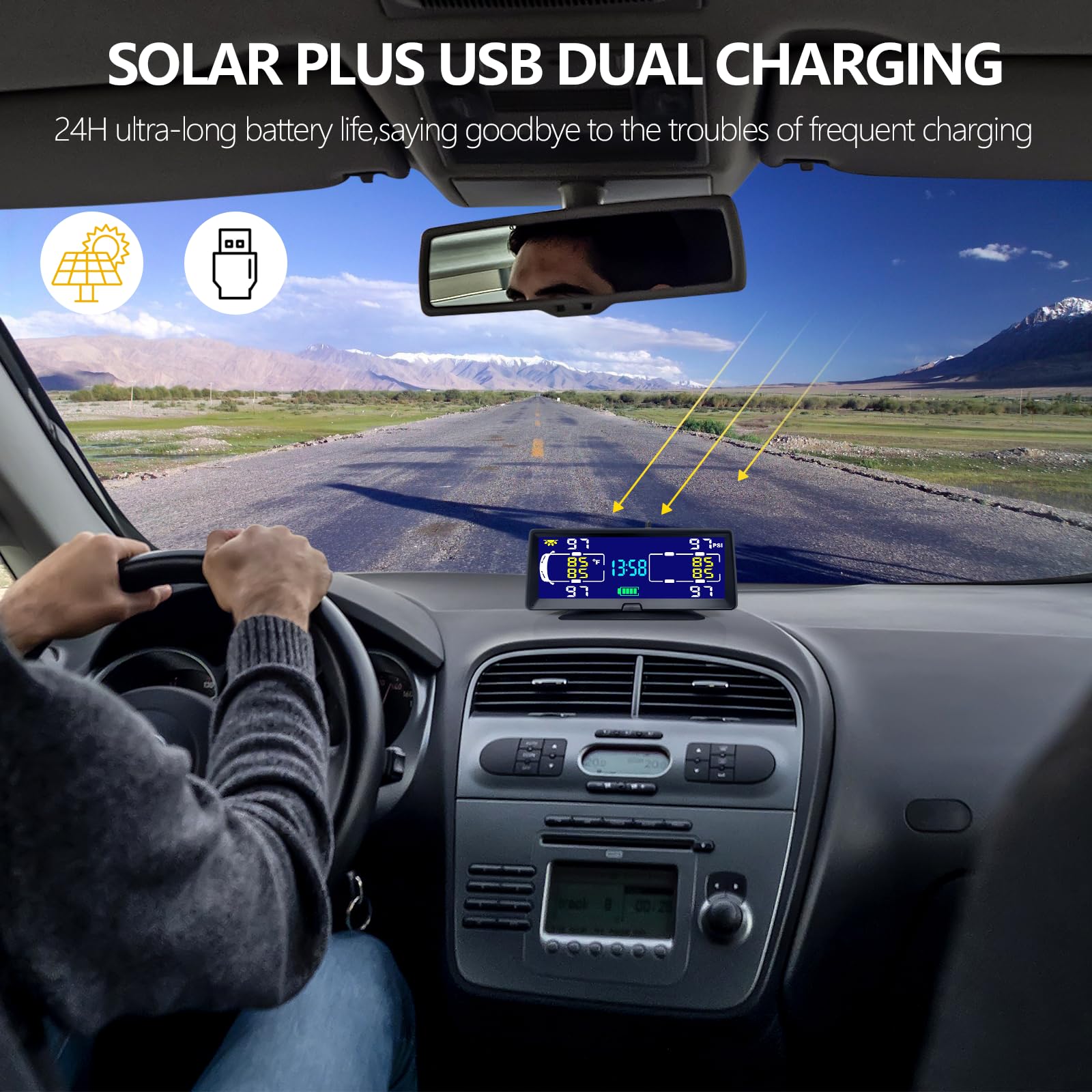 Hieha Tire Pressure Monitoring System, 7.84    Wireless Solar Rv Tpms With 4 Sensors For Travel Trailer Truck Fifth Wheel Motorh