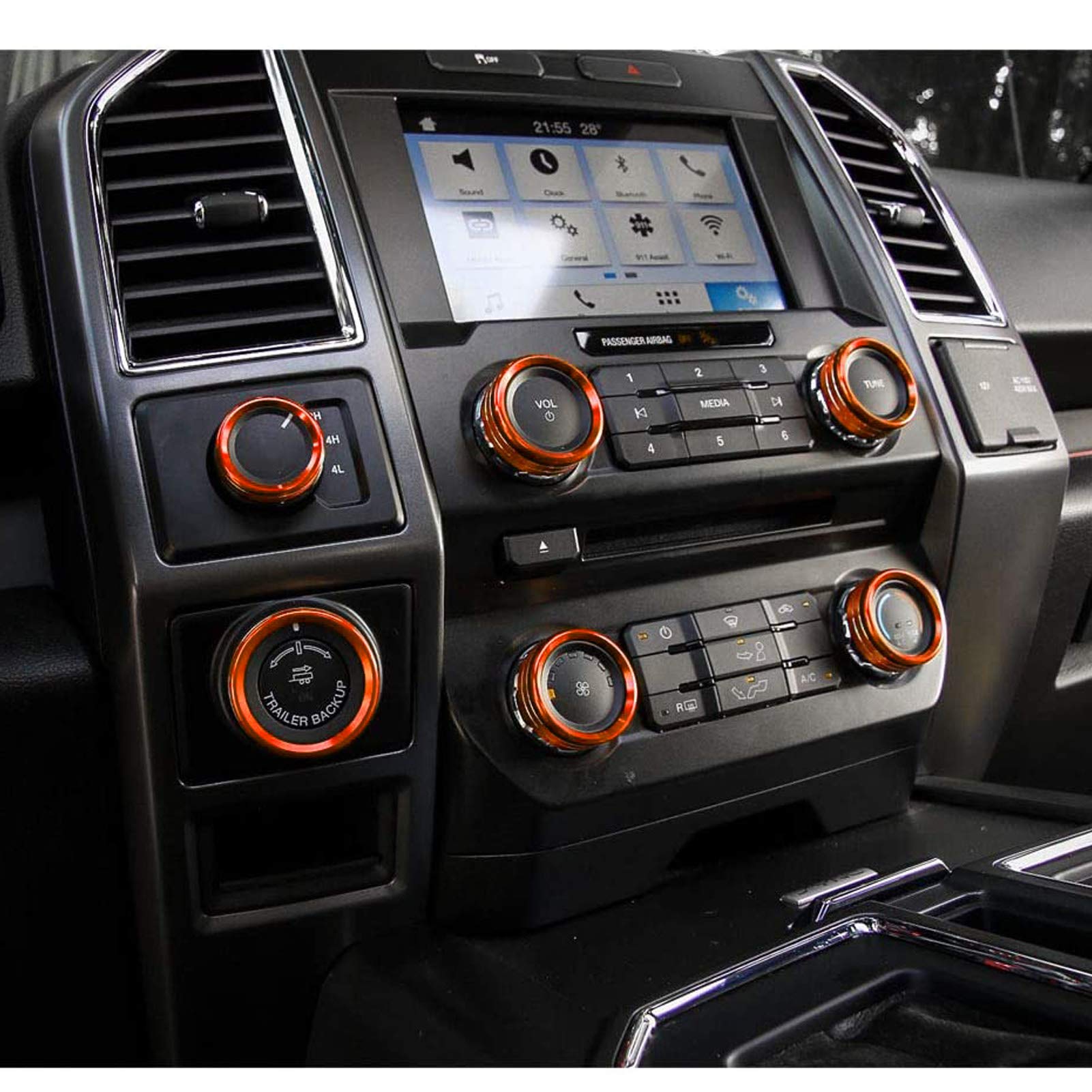 For F150 Air Conditioner Switch & Trailer & 4Wd & Vol Knob Button Trim For Ford F150 Xlt 2016 2017 2018 2019, Orange Aluminum, 6Pcs (Not For 2021 2022)