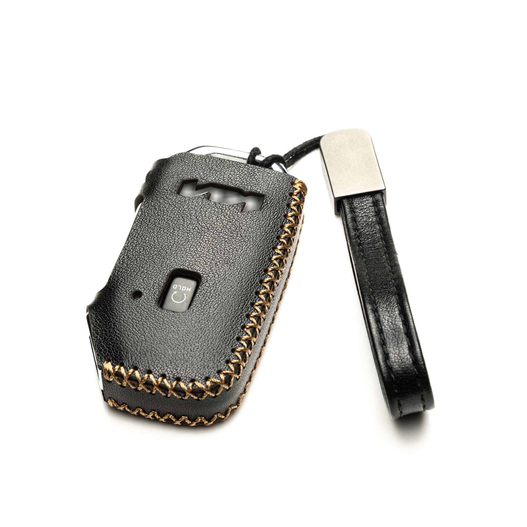 Vitodeco Genuine Leather Smart Key Fob Case Compatible With Kia Soul, Seltos, Sportage, Niro, Sorento, Telluride, Rio, Forte, K5 2022-2024 New Emblem (5-Button, Black)