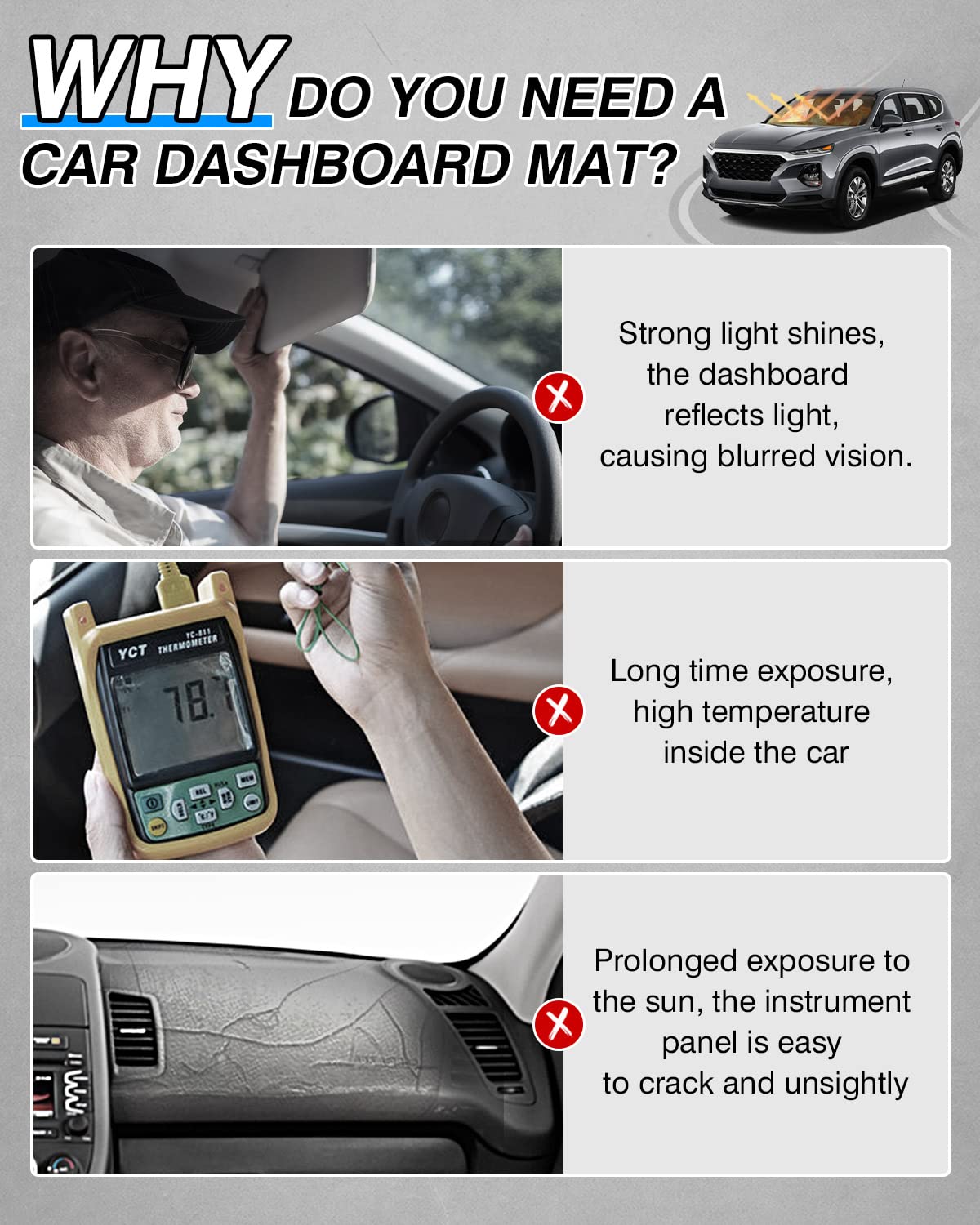 Cartist Dashboard Cover Custom Fit for Hyundai Santa Fe 2019 2020 2021 2022 2023 Accessories Dash Cover Mat Pad Black (Without H