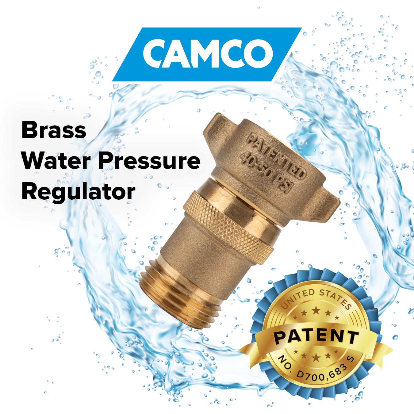 Camco Brass Marine / RV Water Pressure Regulator - Protects RV Kitchen Small Appliances, Plumbing & Hoses - Reduces RV Water Pre