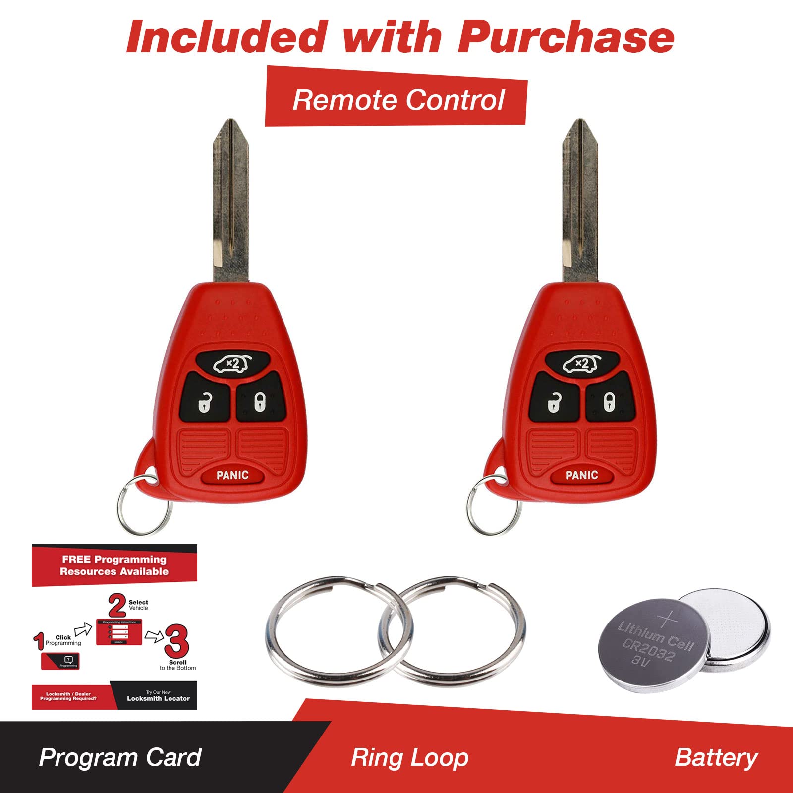 Keylessoption Keyless Entry Remote Control Uncut Car Key Fob Replacement For Oht692427Aa Kobdt04A Red (Pack Of 2)