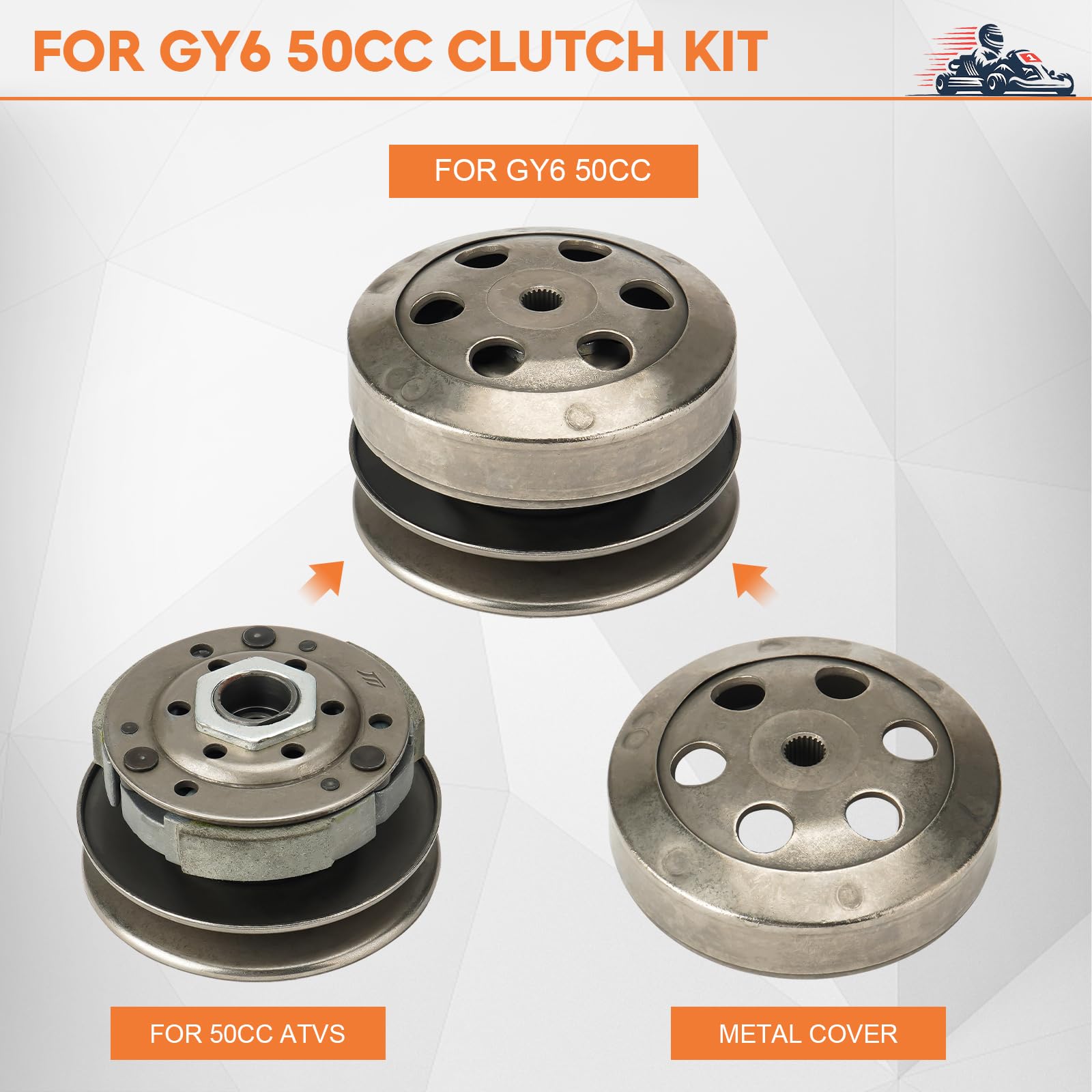 Fit For Gy6 50Cc Clutch Assembly Kit, Racing Scooter Variator For Gy6 50Cc 4-Stroke 139Qmb Engine Scooter Atv, Including Front Clutch Variator And Centrifugal Clutch Pad Assembly With 669 Belt