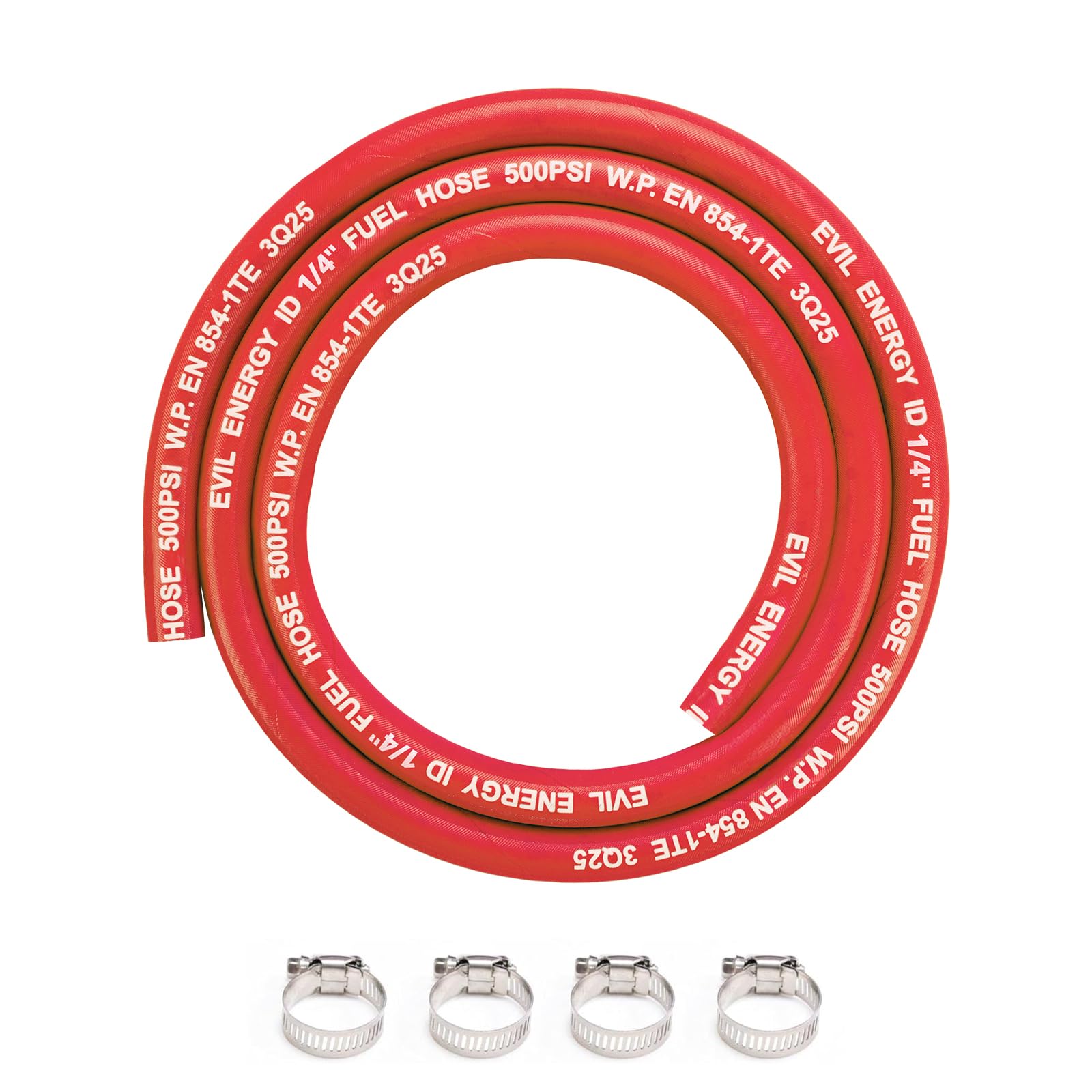 EVIL ENERGY 1/4 High Pressure Fuel Line Hose 5FT 500PSI E85 for Fuel Systems Engines NBR Rubber EN854-1TE Red