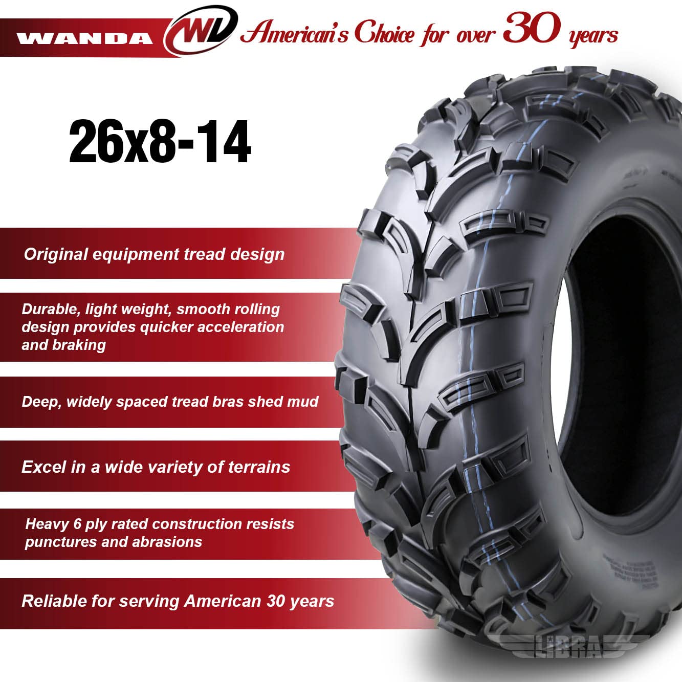 Wanda Set Of 4 Atv/Utv Tires 26X8-14 /6Pr P373-10205