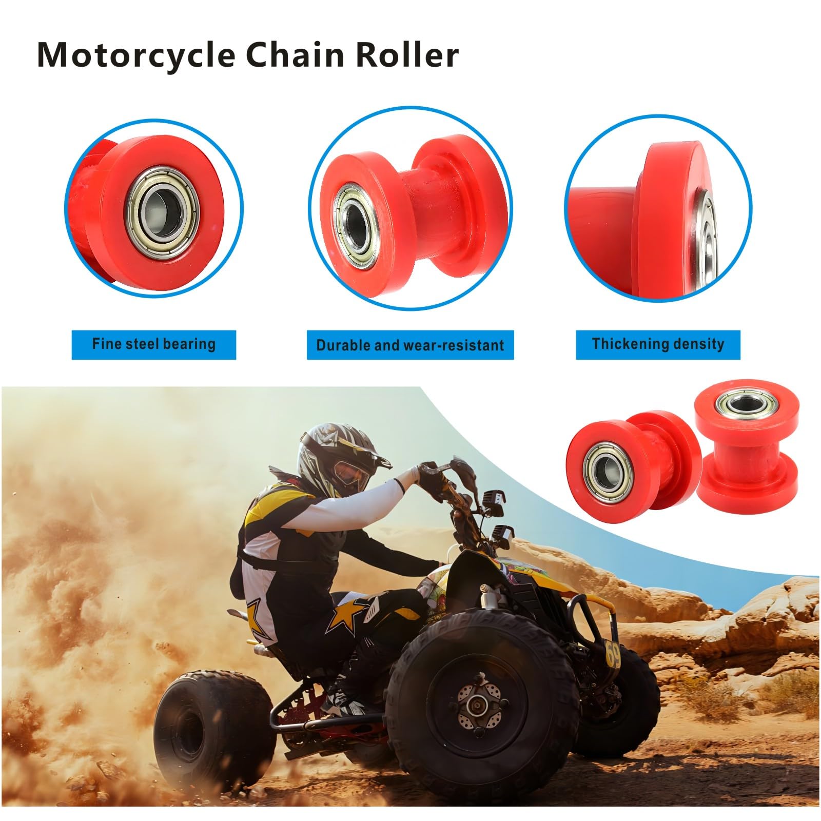 Kosida Upgrade 8Mm & 10Mm Chain Roller Tensioner Chain Roller Pulley Tensioner Wheel Guide Per For Motorcycle Mini Bike Xr125 Ssrc Rf50 Atv 125Cc 140Cc 160Cc Pit Dirt Bike (8Mm + 10Mm (Red))