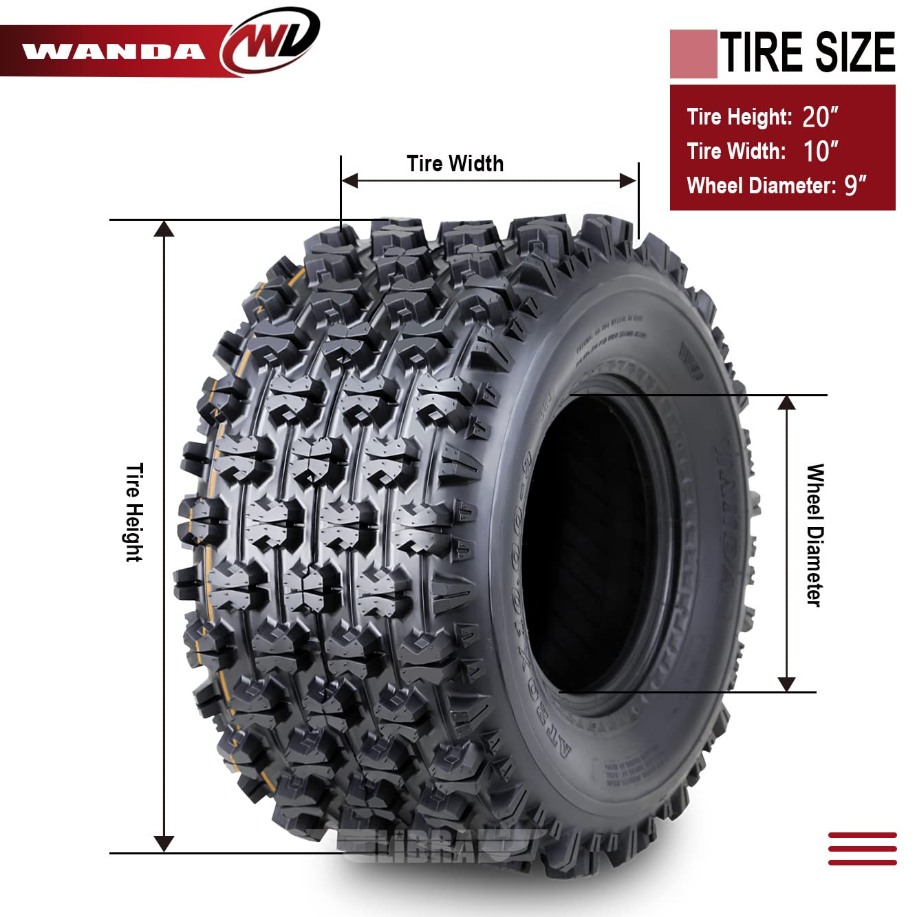 Wanda Set 2 Sport Atv Tires At 20X10-9 P357 Gncc (Grand National Cross Country) Race Tire 0.71'' Lugs 10081