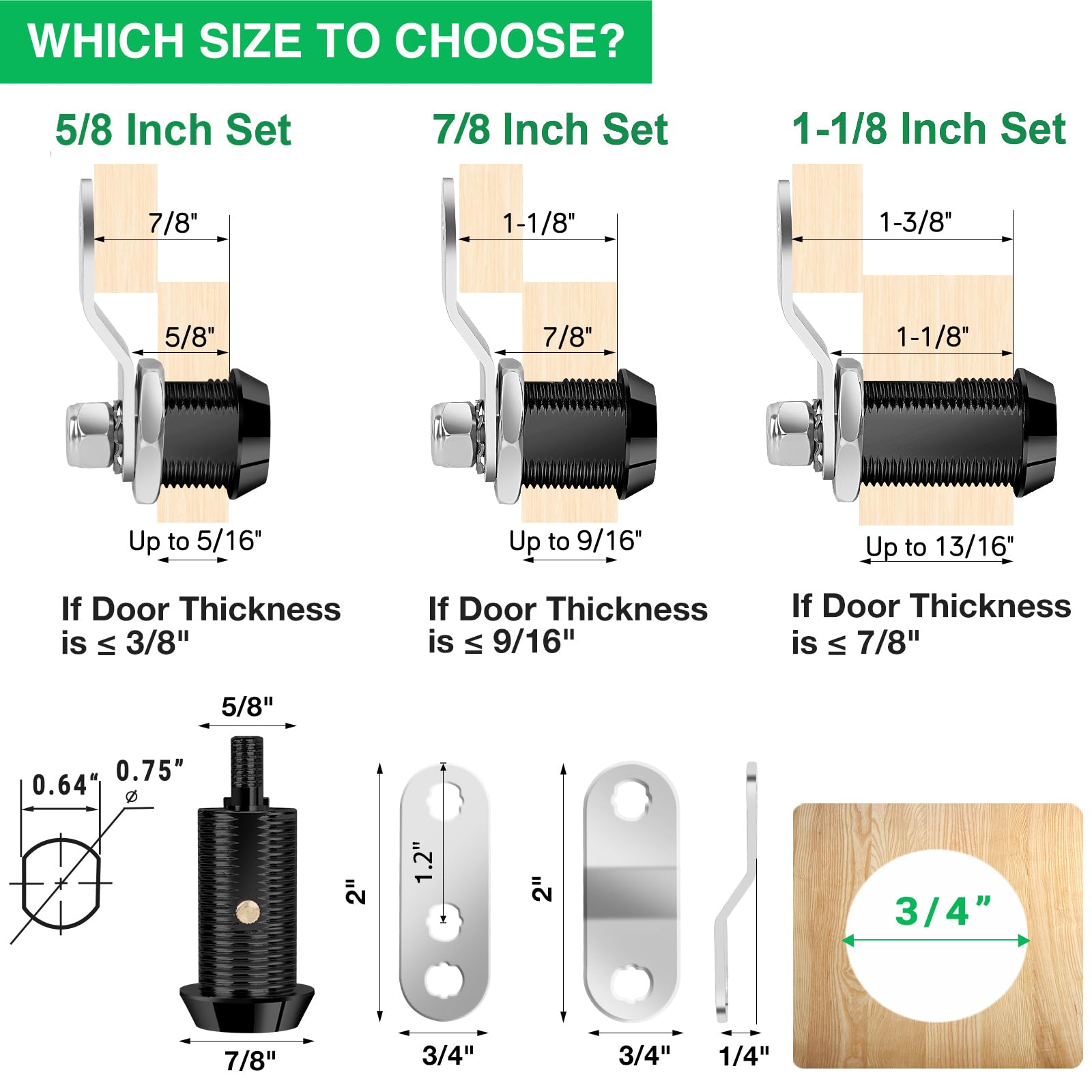 2 Pack Cabinet Lock With Keys, 1-1/8'' Rv Storage Lock Keyed Alike, Rv Locks For Storage Door, Camper Cabinet Door Toolbox Lock