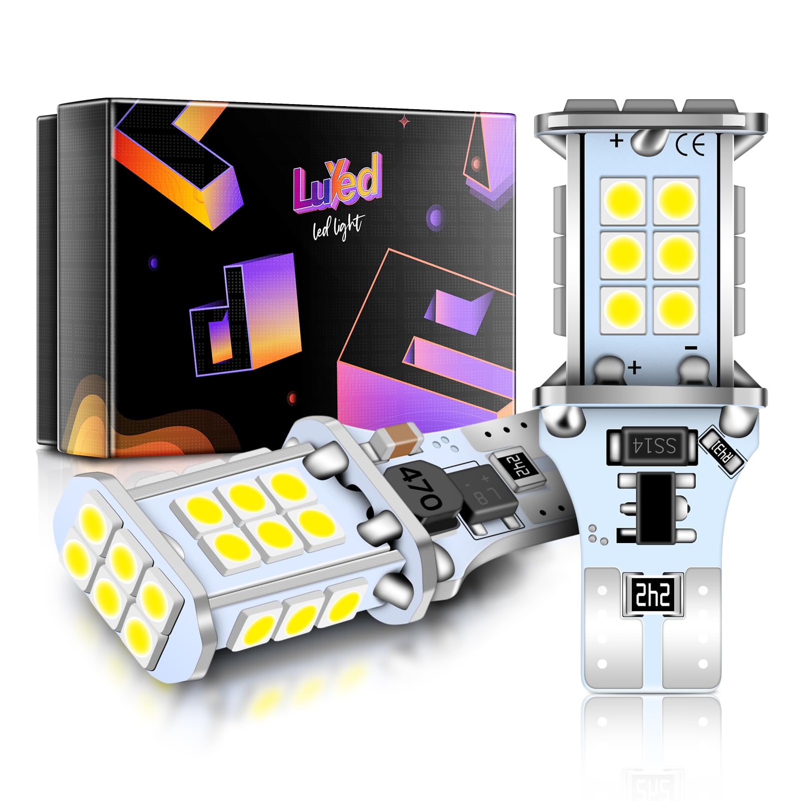 LUYED 921 912 LED Bulb Xenon White for Backup Reverse Lights 3100 Lumens 300% Brightness T15 906 W16W LED Bulbs Non-polarity Canbus Error Free,Pack of 2