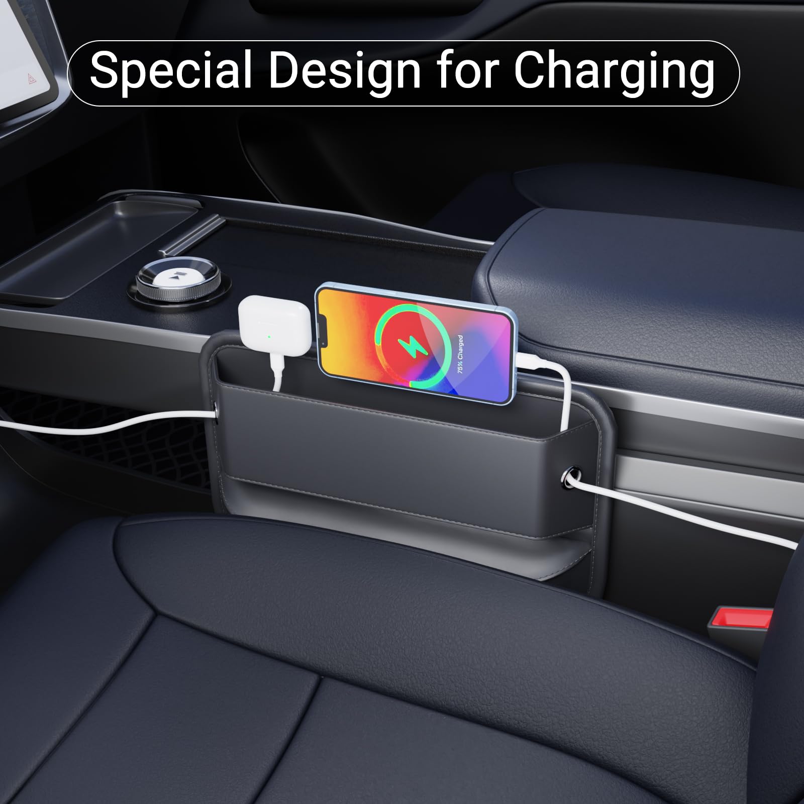 Wanfuder Car Seat Gap Filler Leather Car Box Organizers And Storage Front Seats Interior Automotive Essentials - Car Accessories For Phones, Glasses, Keys, Cards-1 Pack1