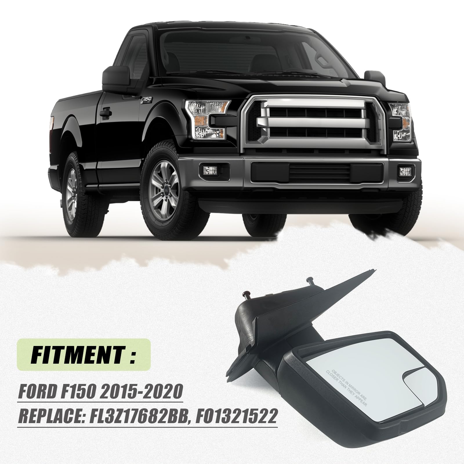 Lqito Right Passenger Side Door Mirror With Blind Spot Glass Power Fits 2015-2020 Ford F150 Without Turn Signal Light Non-Heated (3Pins) Replaces: ?Fl3Z17682Ak
