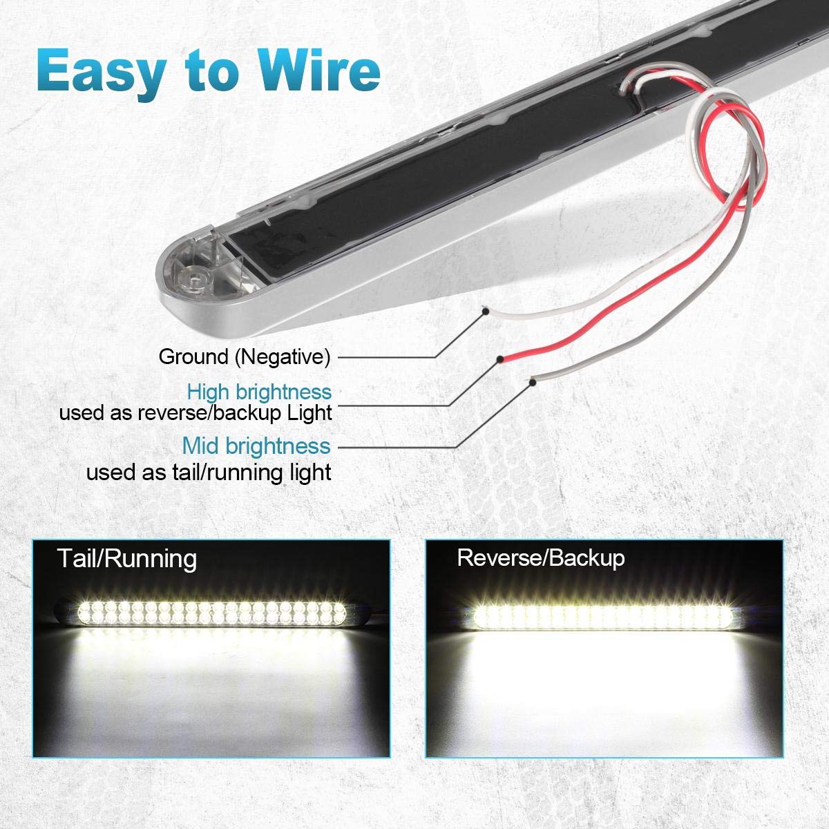 Partsam 2Pcs 17 Inch White Led Truck Trailer Light Bar 40 Led Clear Lens Dual Row, Sealed White 17 Led Waterproof Light Bar Backup Reverse Dome Interior Marker Lights For Pickup Rv