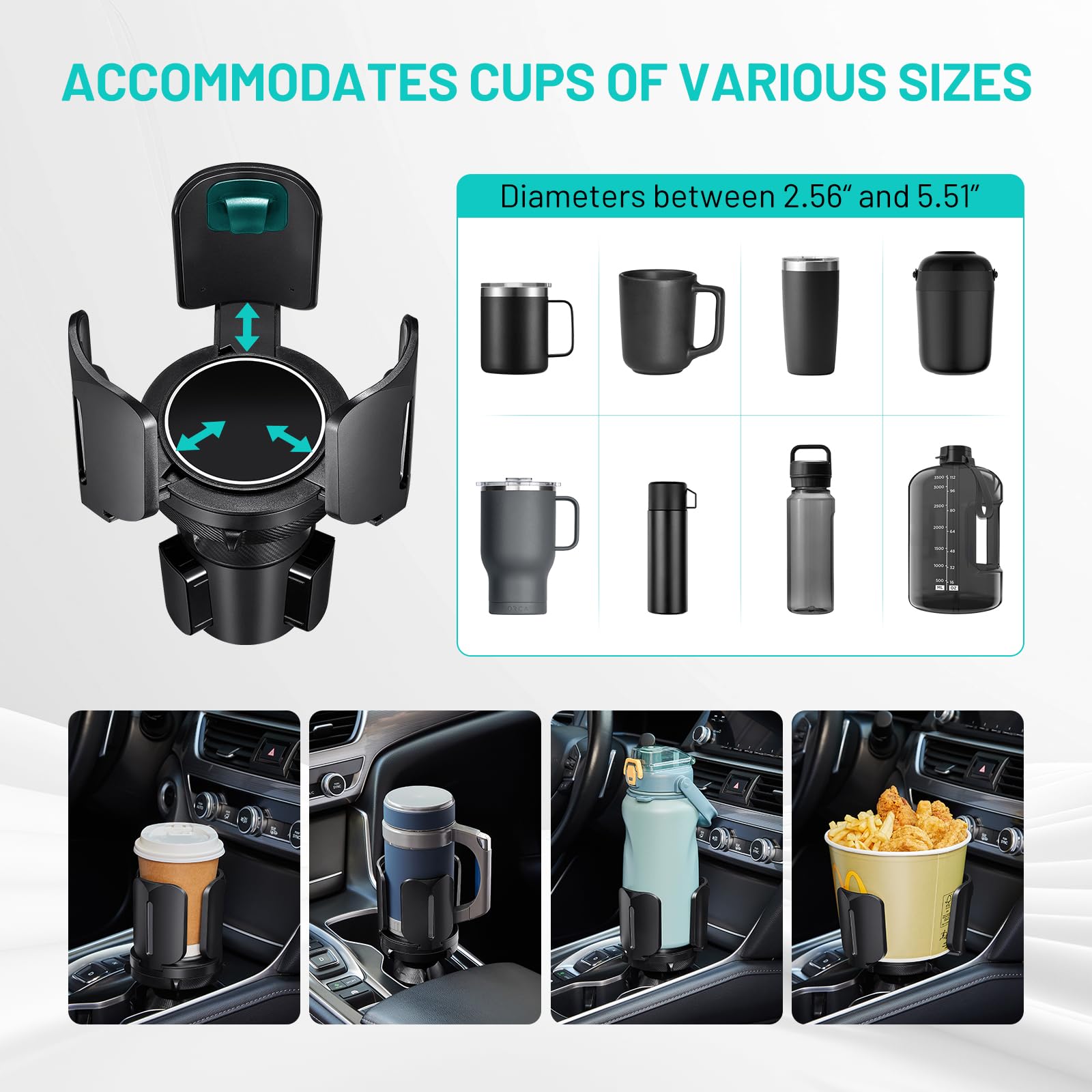 2 Pack Car Cup Holder Expander Adapter (Adjustable) This Hill All Purpose Cup Holder Expander For Car With Rubber Fits Less Than 5.51 Large Bottles & Mugs & Foods & Drinks