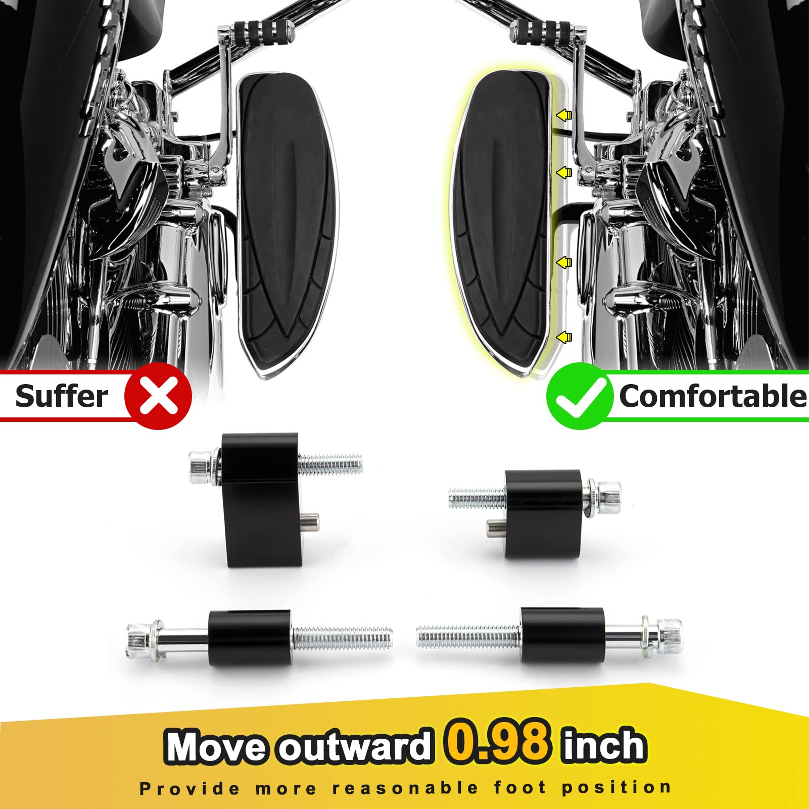 Mofun 1-1/4'' Street Glide Driver FloorBoard Outward Extension Spacer Kit Compatible with 2009-2023 Harley Touring Road King Ele