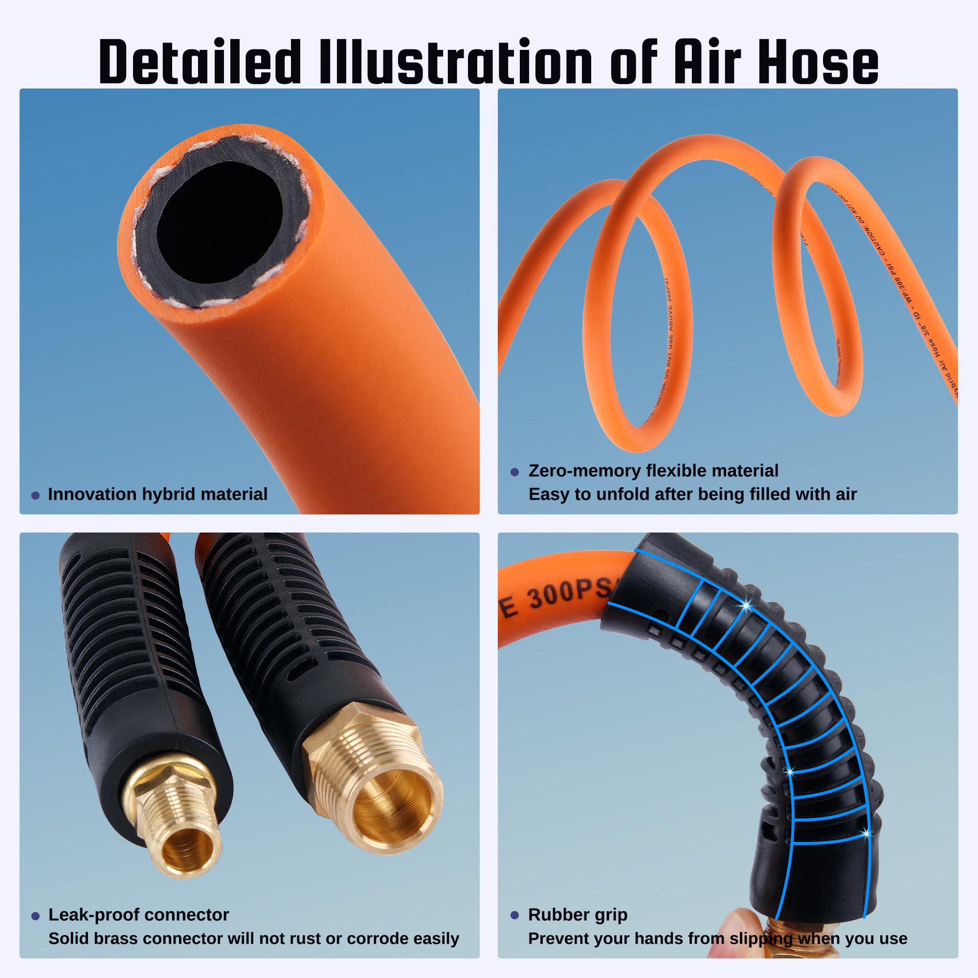 Dazakoot Truck Tire Inflator Kit, 3/8    X 50Ft Hybrid Air Hose With 1/4'' Chuck And 1/2'' Npt Universal Gladhand Connection (35