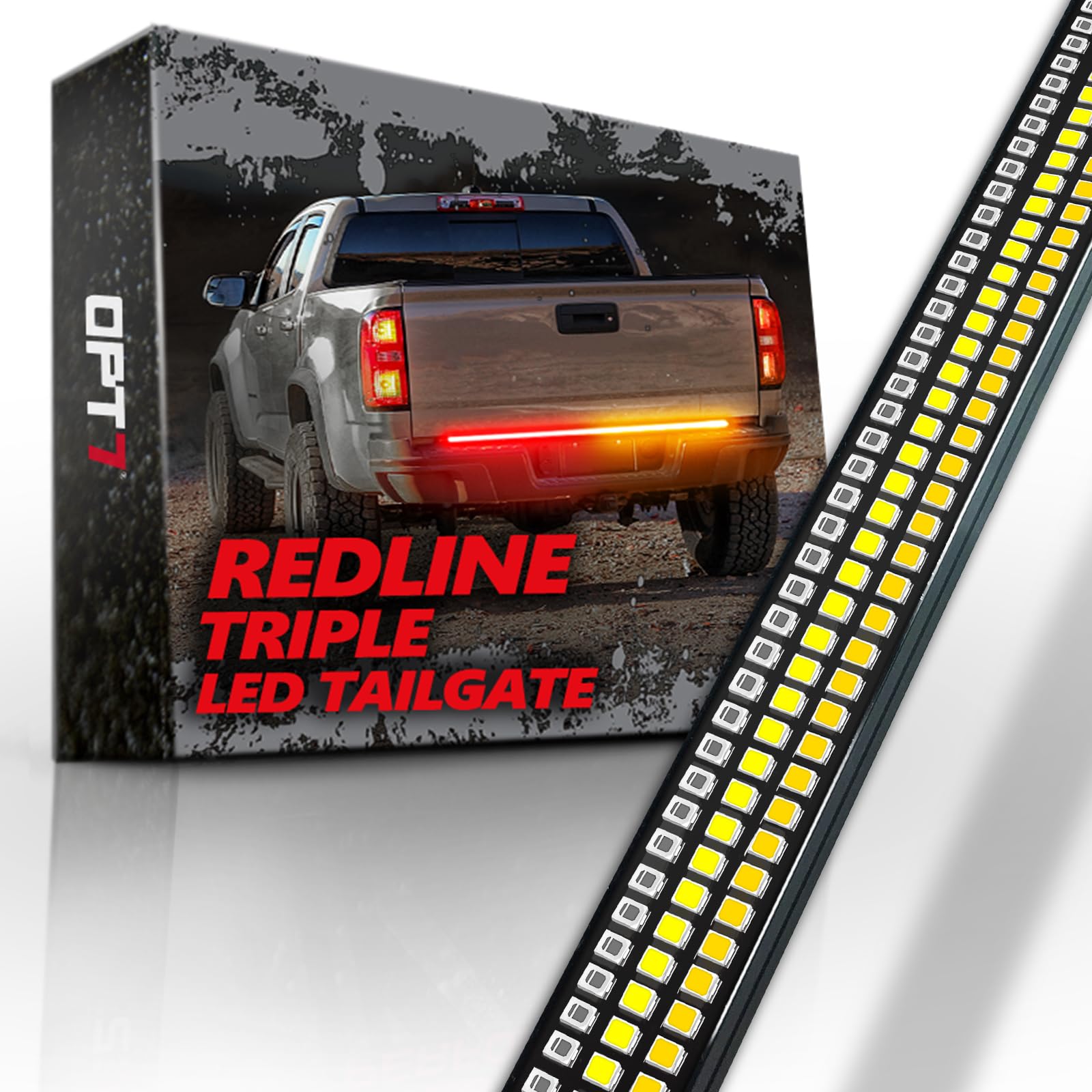 Opt7 48 '' Redline Triple Row Led Tailgate Light Bar W/Sequential Amber Turn Signal - Weatherproof Rigid Aluminum Light Strip Fo
