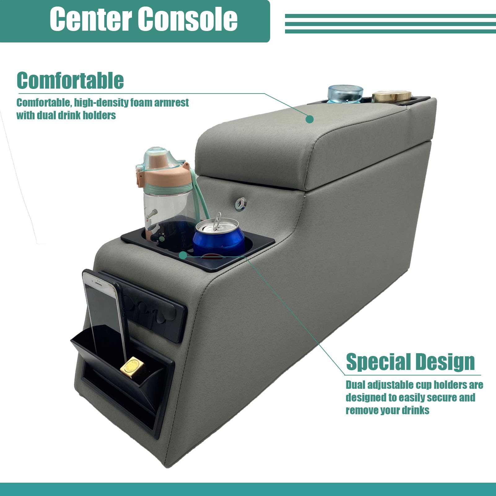 Moosun 31515 Denim Black Deluxe Locking Center Console For Jeep Cj-5 1976-1983, Cj-7 1976-1986, Wrangler Yj 1987-1995 Grey