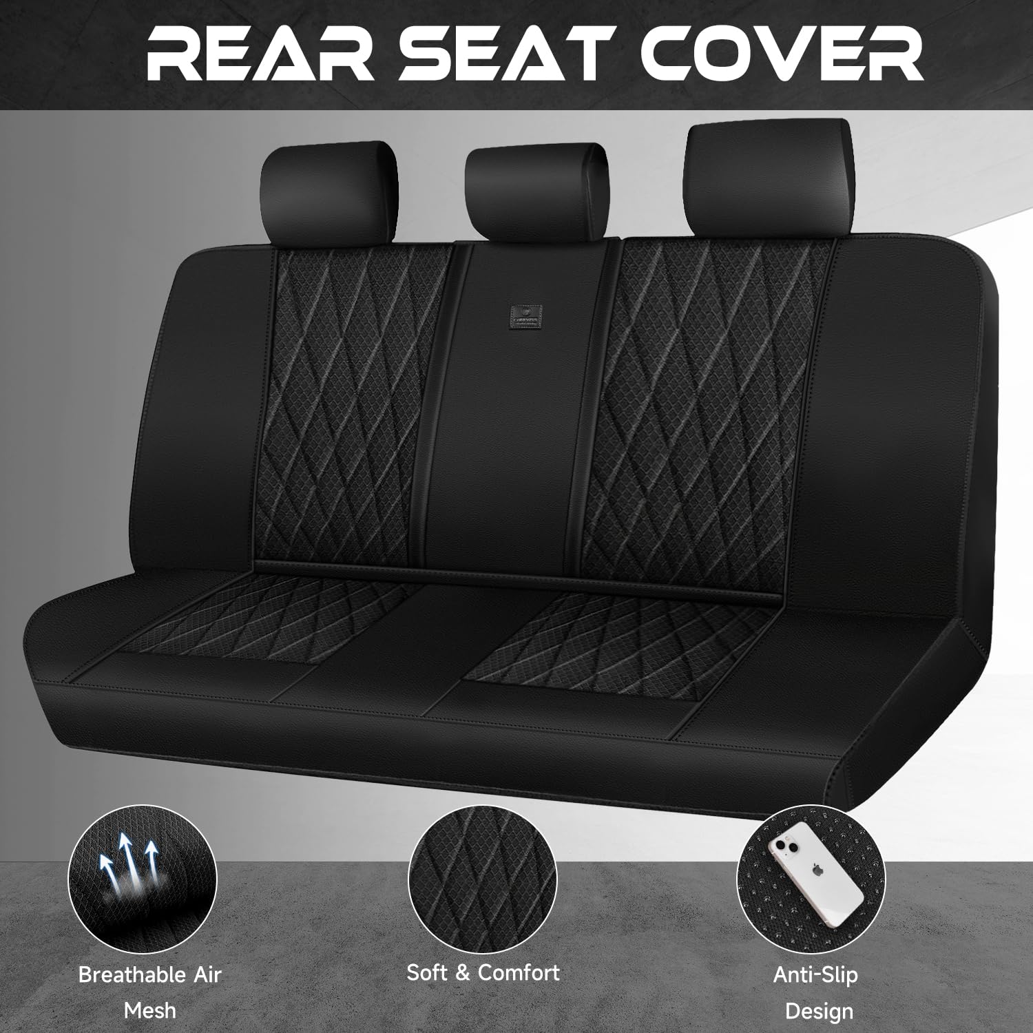 Car Pass Thick Foam 3D Air Mesh Leather Rear Bench Car Seat Covers, Breathable Deluxe Anti Slip Automotive Back Seat Cover Unive