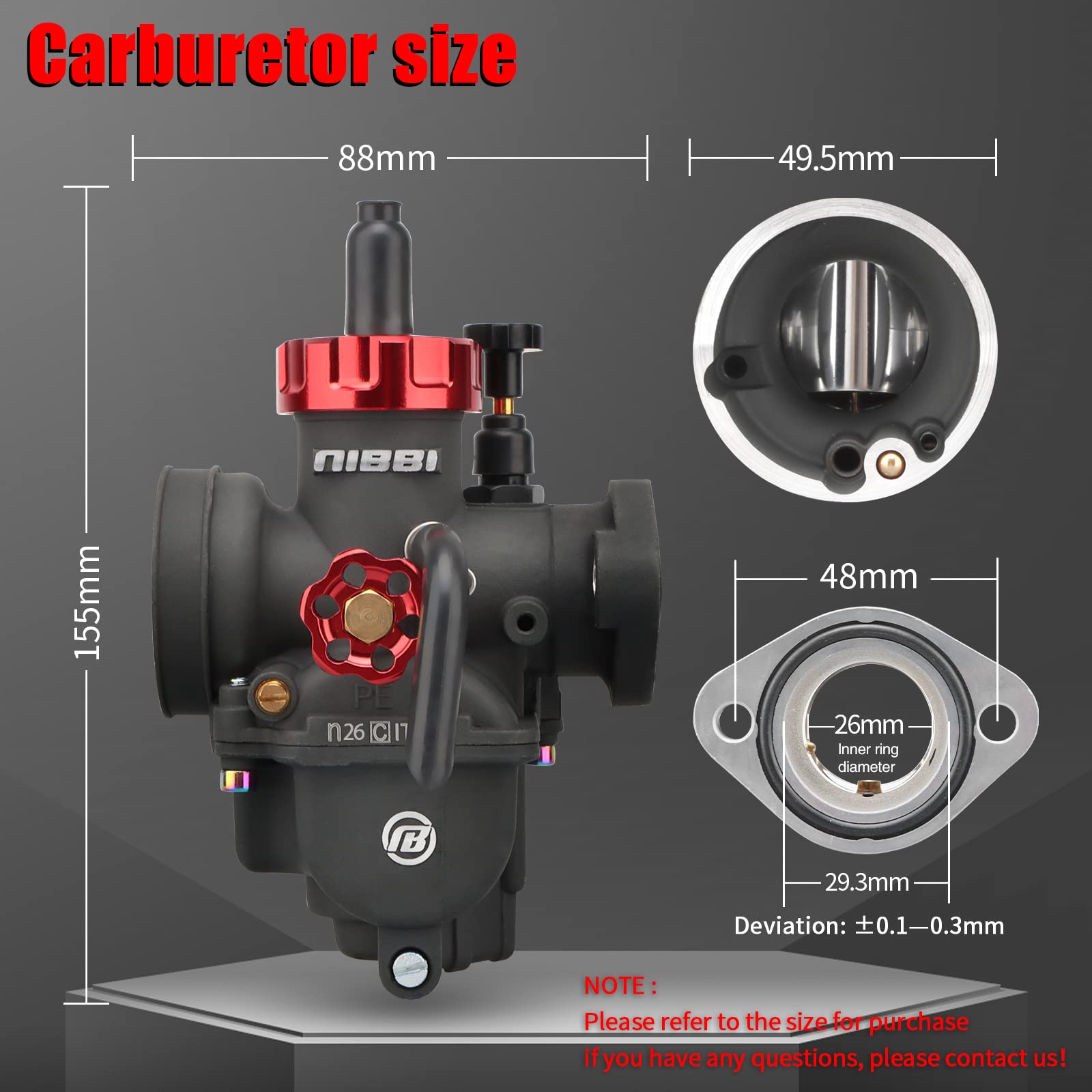 Nibbi Pe26 Carburetor With 48Mm Air Filters Kit,Pe26Mm Fl Motorcycle Carb Fit For 150Cc-200Cc Dirt Bike Pit Bike Apollo Taotao L
