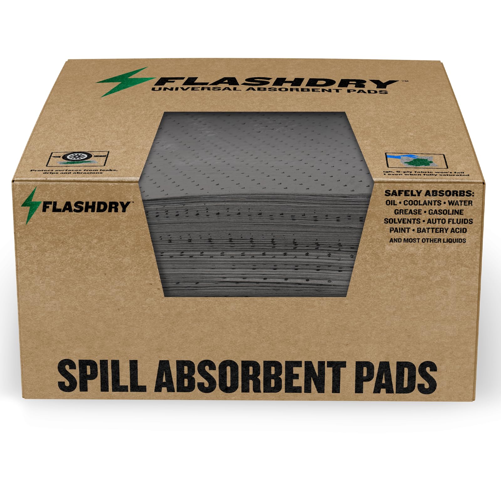Flashdry - Universal Spill Absorbent Pads (100 Pads Per Container) | 17.5    X 13.5    X 2Mm Oil And All Purpose Premium Liquid