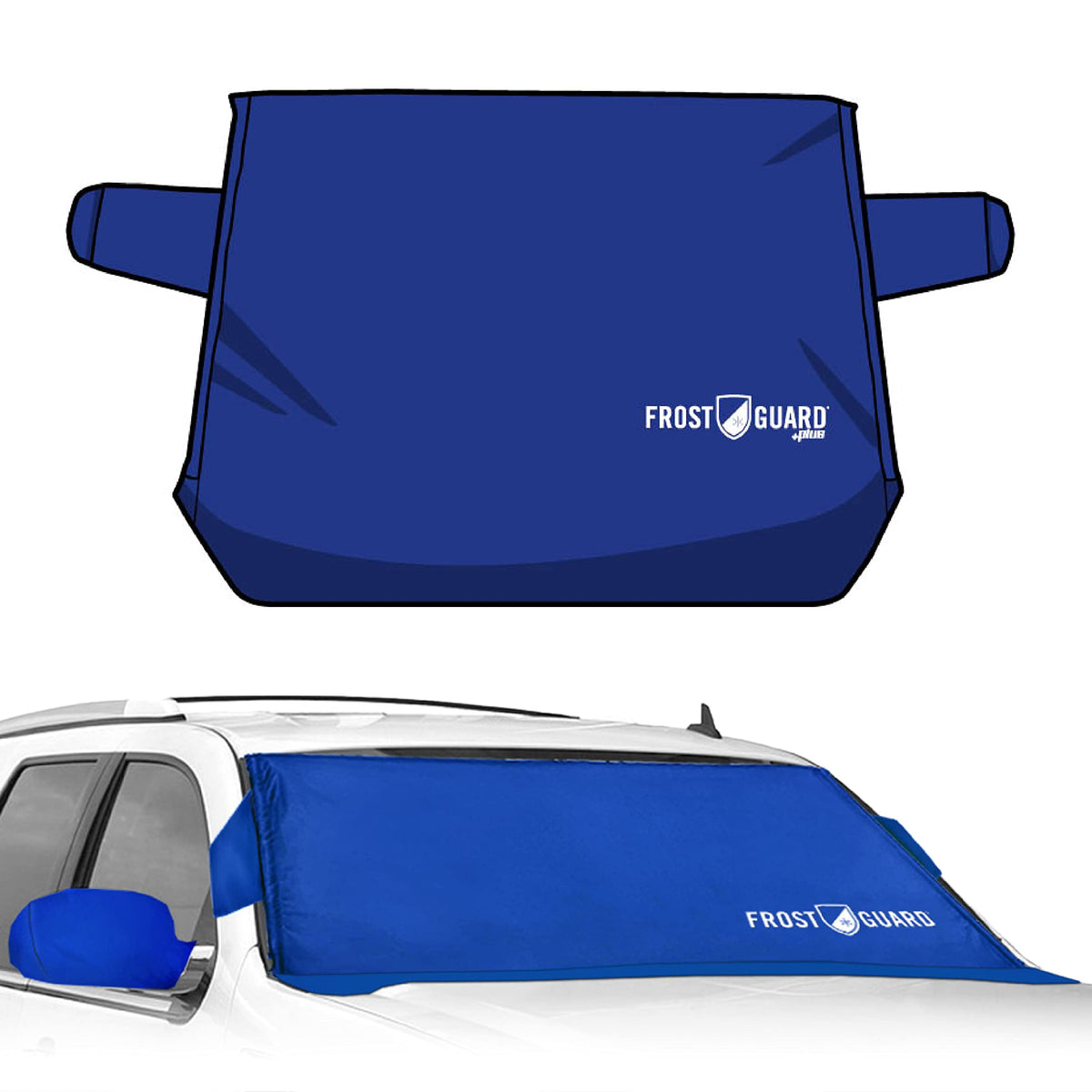 Frostguard Plus | Winter Windshield Cover For Ice And Snow, Xl Size (Indigo) - Built-In Security Panels, Wiper Blade Coverage + 