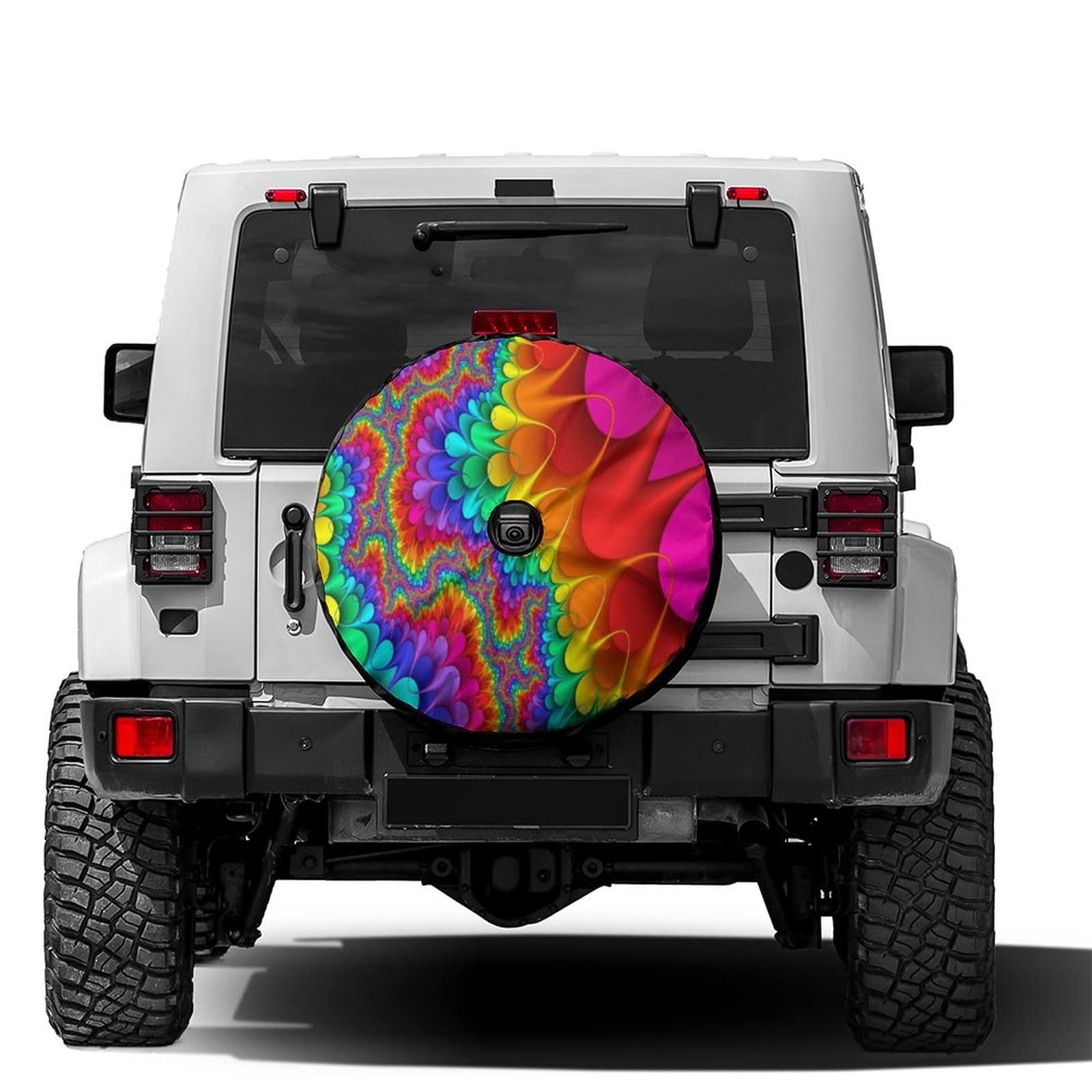Foruidea Tie Dye Abstract Rainbow Color Spare Tire Cover with Backup Camera Hole Wheel Tire Cover Fit Trailer, RV, SUV and Many 