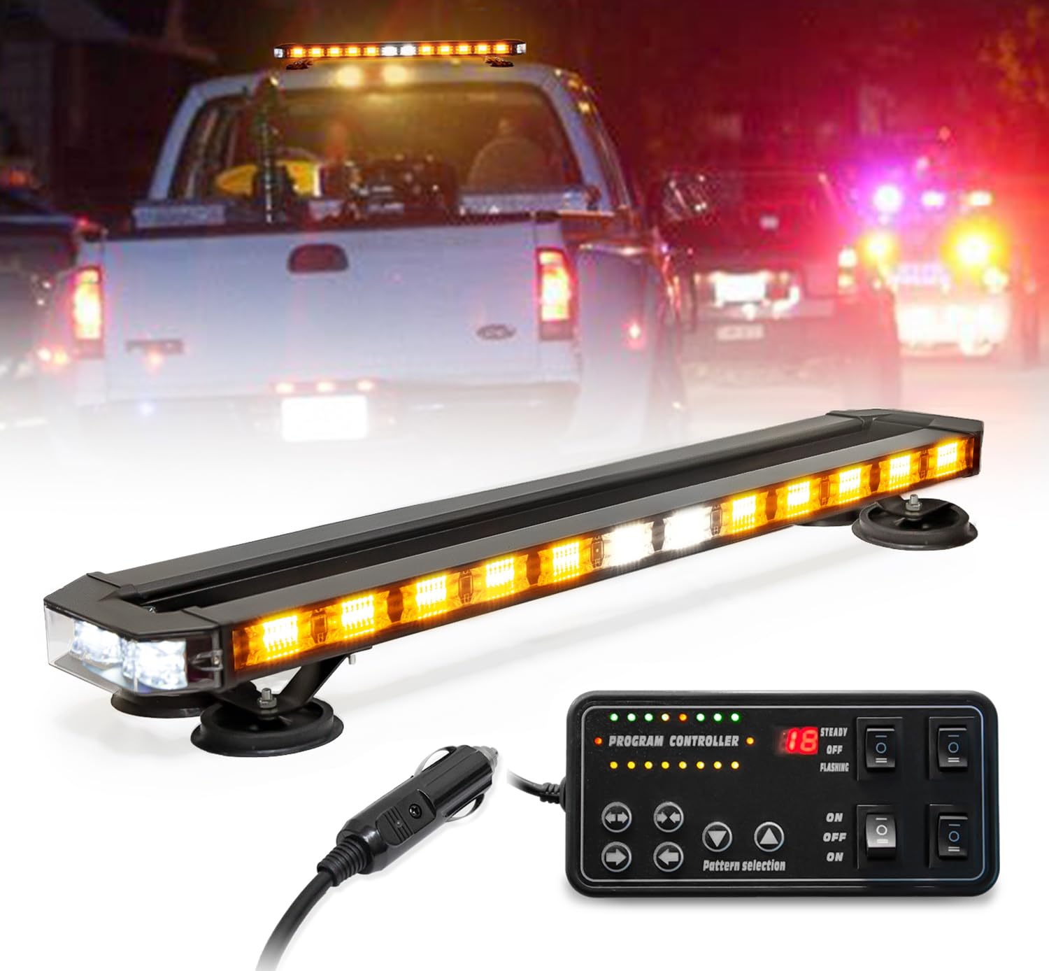 LUMENIX 31 Inch 168 LED Rooftop Strobe Emergency Lights Bar Warning Flashing Traffic Lightbar w/White LED Alley and Take Down Li