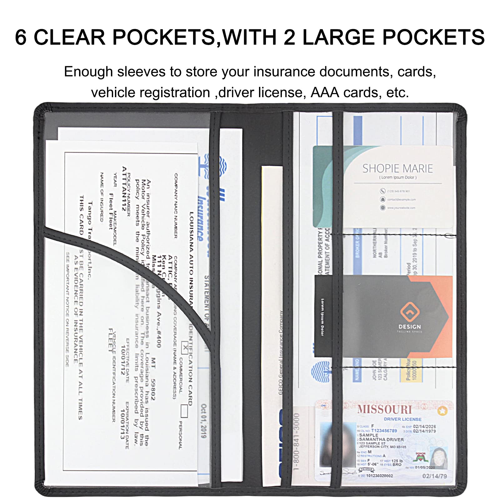 Car Registration And Insurance Holder, Premium Leather Registration And Insurance Card Holder,Vehicle Glove Box Car Organizer,With Magnetic Shut For Cards, Essential Document, Driver License (Black)