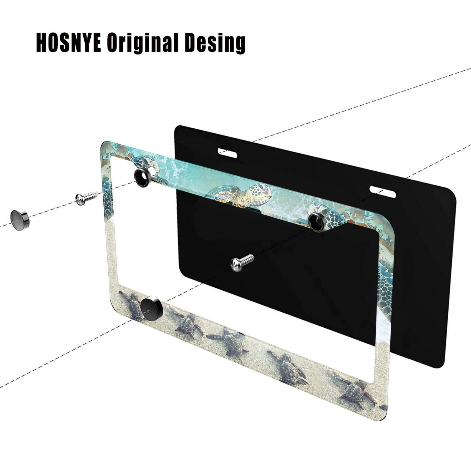 HOSNYE Sea Turtle License Plate Frame Beach and Ocean Metal License Plate Cover Front Plates Frames Car Tag Frame for Women Men