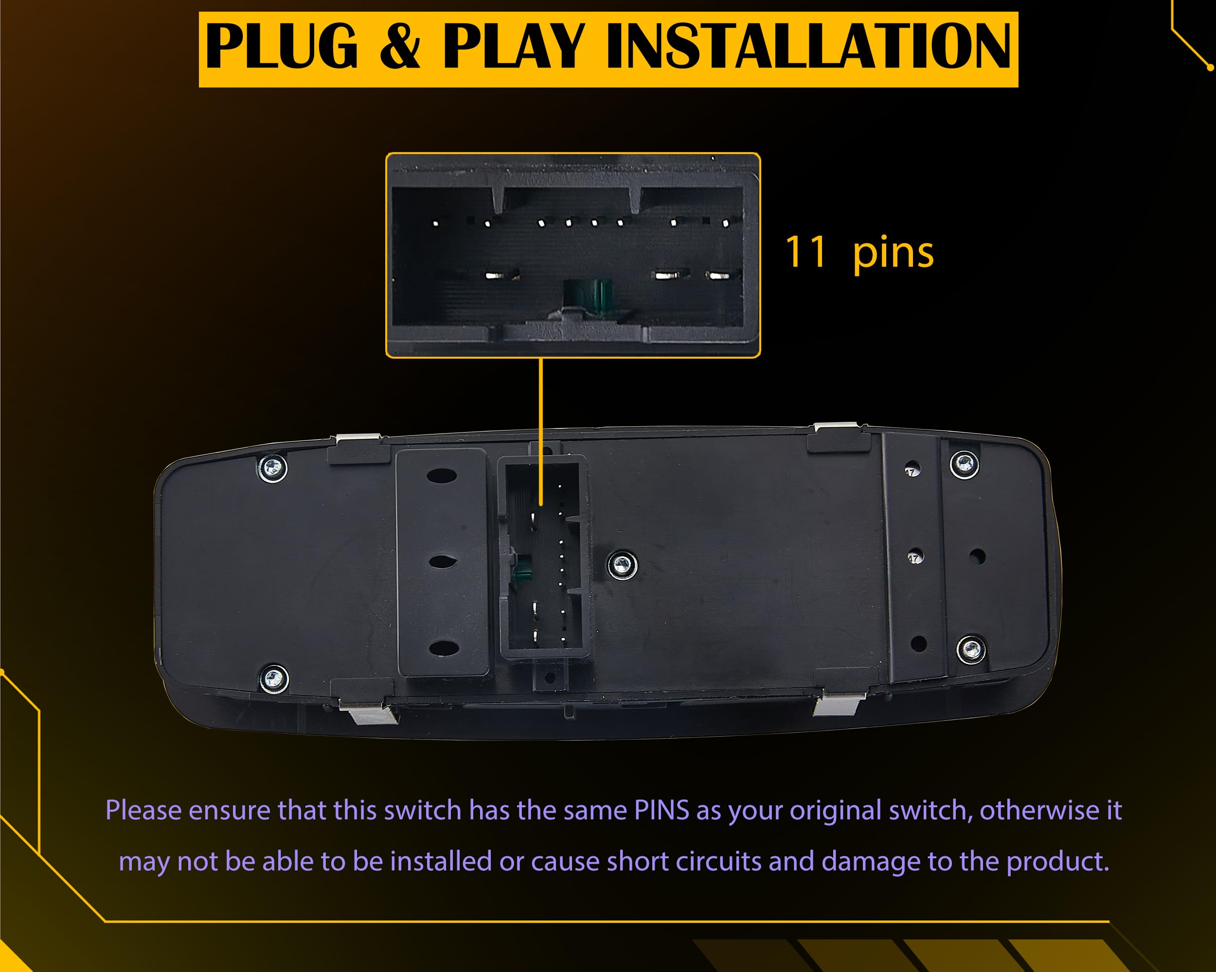 Zaposts 11 Metal Pins.Master Power Window Switch For 2011-2014 Dodge Charger,2011-20 Crysler 300,2015-17 Crysler 200.2016 Dodge Ram 1500,2500,3500,4500,5500.68139805Ab,68139805Ad (Green Light)