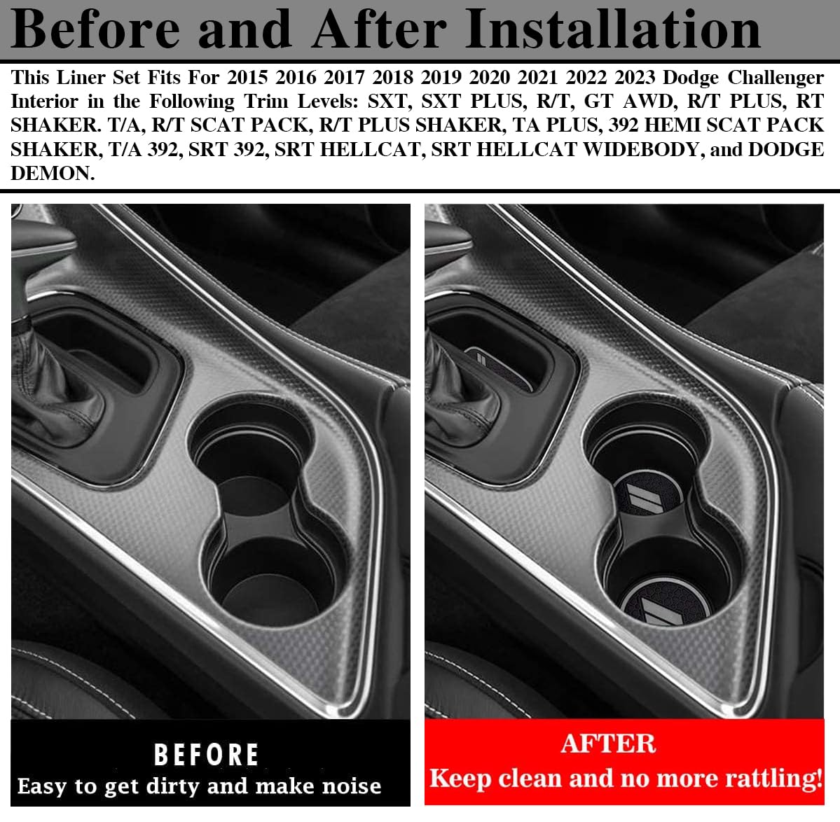 Auprite Non-Slip Anti-Dust Mats For Dodge Challenger Accessories 2015 2016 2017 2018 2019 2020 2021 2022, Custom Fits Cup Holder Liners Mats Door Pocket Center Console Liners (Gray/11Pcs)