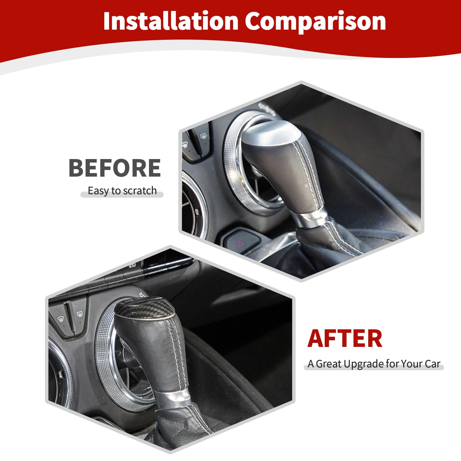 RT-TCZ for Camaro Gear Shift Knob Cover Trim for Chevrolet Camaro 2017 up Black Carbon Fiber Grain Interior Accessories