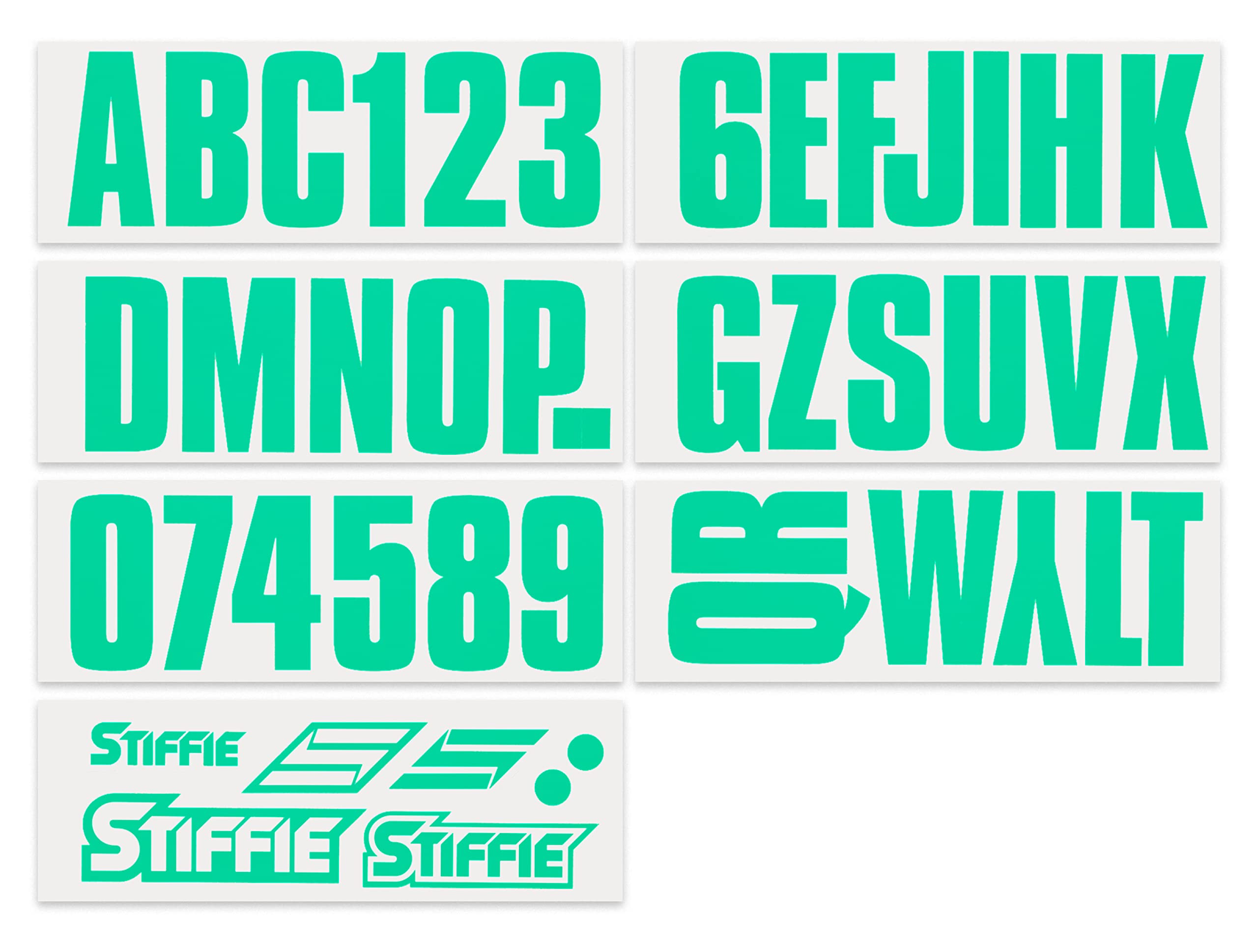 Stiffie Uniline Seafoam Green 3 Alpha-Numeric Registration Identification Numbers Stickers Decals For Boats & Personal Watercraft