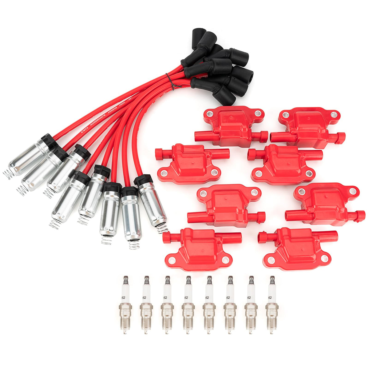 FOMIUZY 5.3 6.0 6.2 Ignition Coil Pack UF413 12570616 H6T55271ZC Platinum Spark Plugs & Wires Fit Chevy Silverado GMC Sierra 150