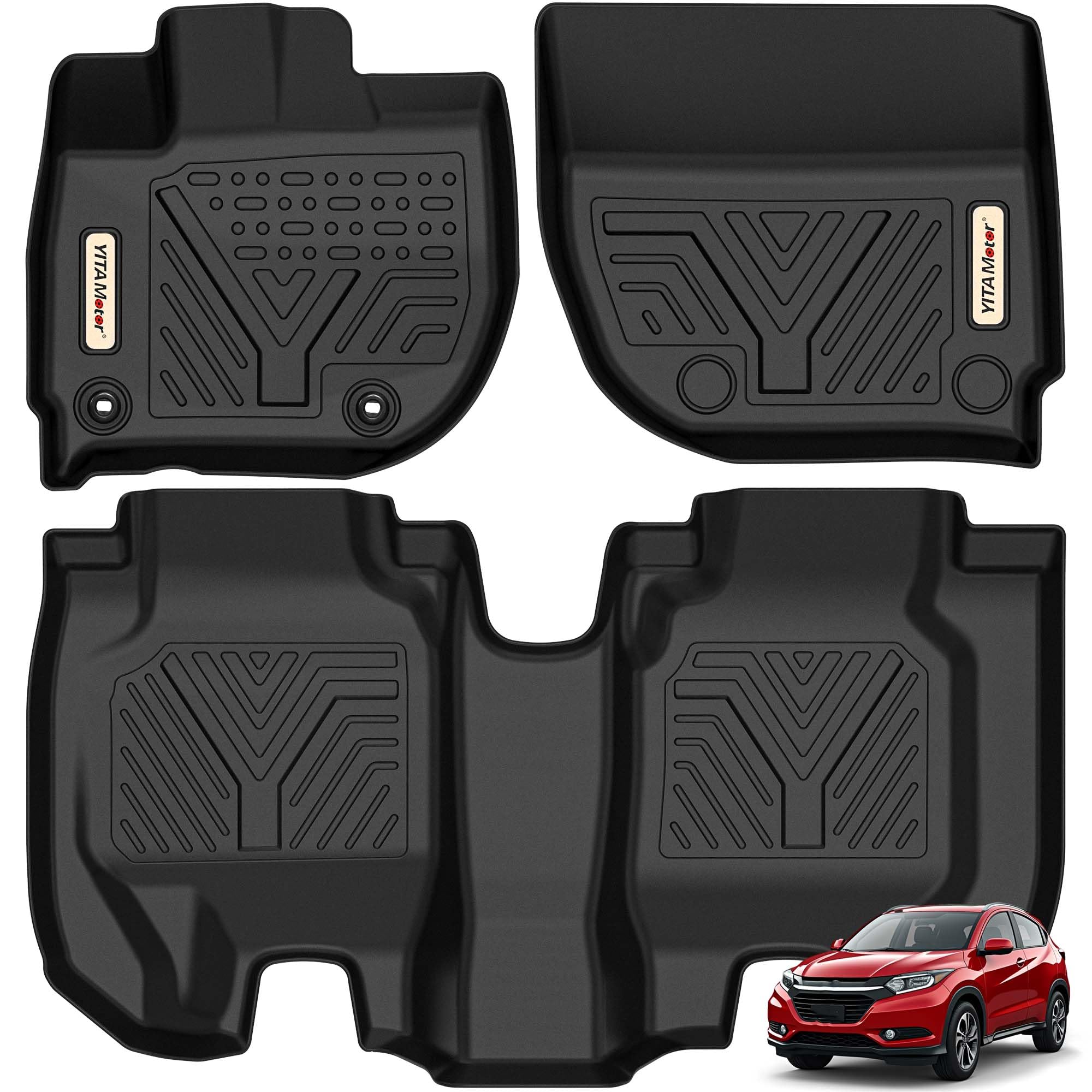 Yitamotor Floor Mats Compatible With 2016-2022 Honda Hr-V, Custom Fit Black Tpe Floor Liners,1St & 2Nd Row All-Weather Protectio