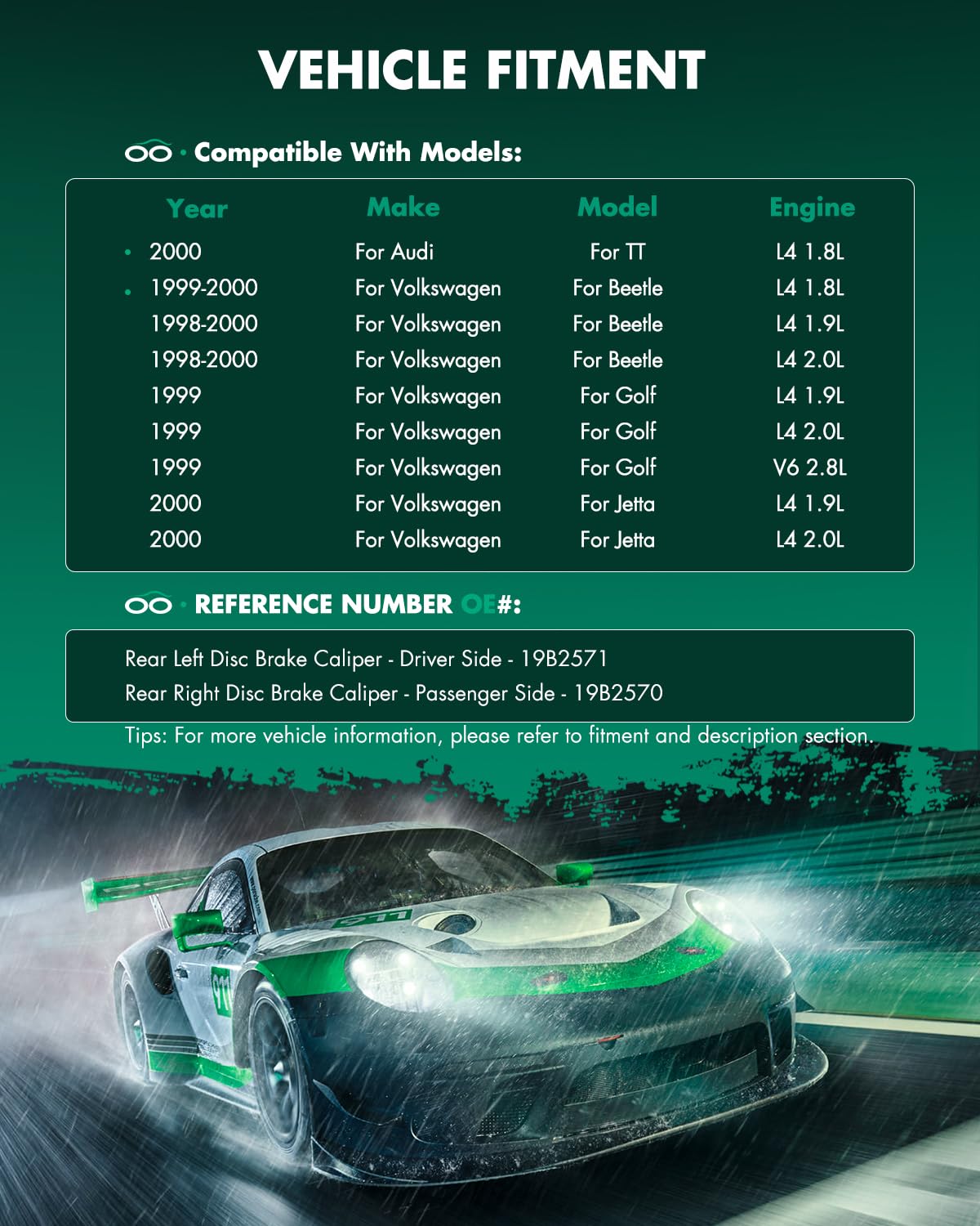 Scitoo 19B2571 19B2570 Rear Left & Right Disc Brake Calipers Assembly W/Bracket For Audi For Tt 2000,For Volkswagen For Beetle 1