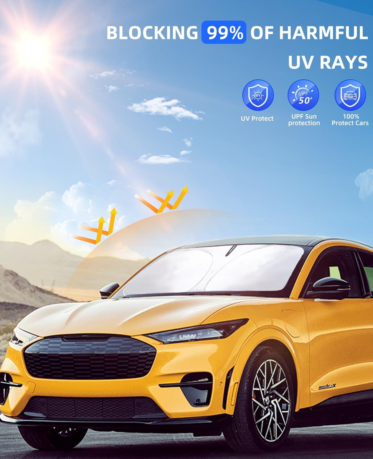 For 2024 Mustang Mach-E Windshield Sunshade Sun Shade-For 2021-2024 Ford Mustang Mach-E Windshield Cover Front Window Sun Visor